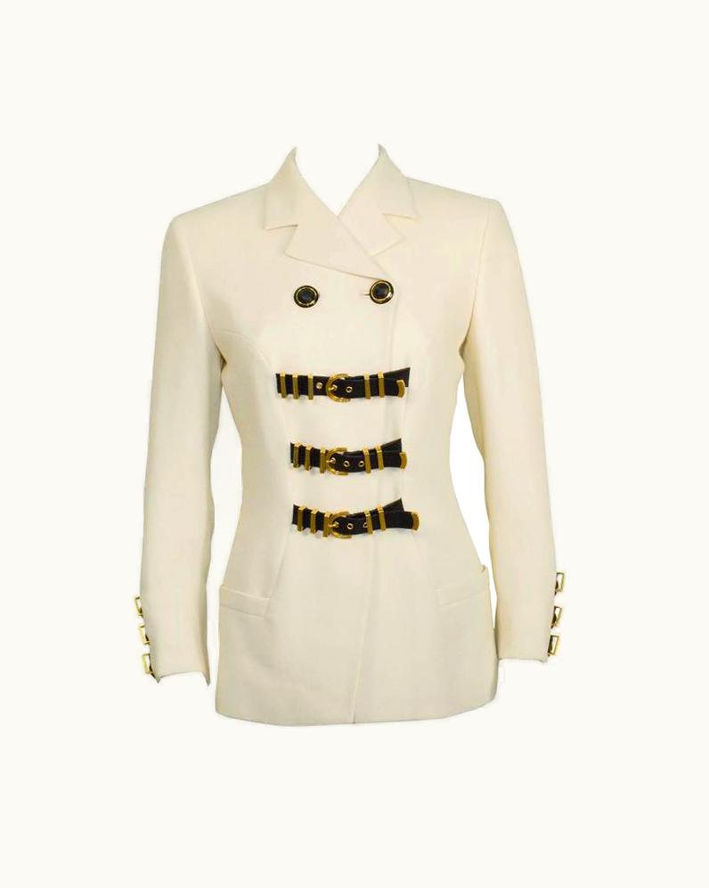 Versace 1980' Versace Cream Blazer With Bondage Belt Detail