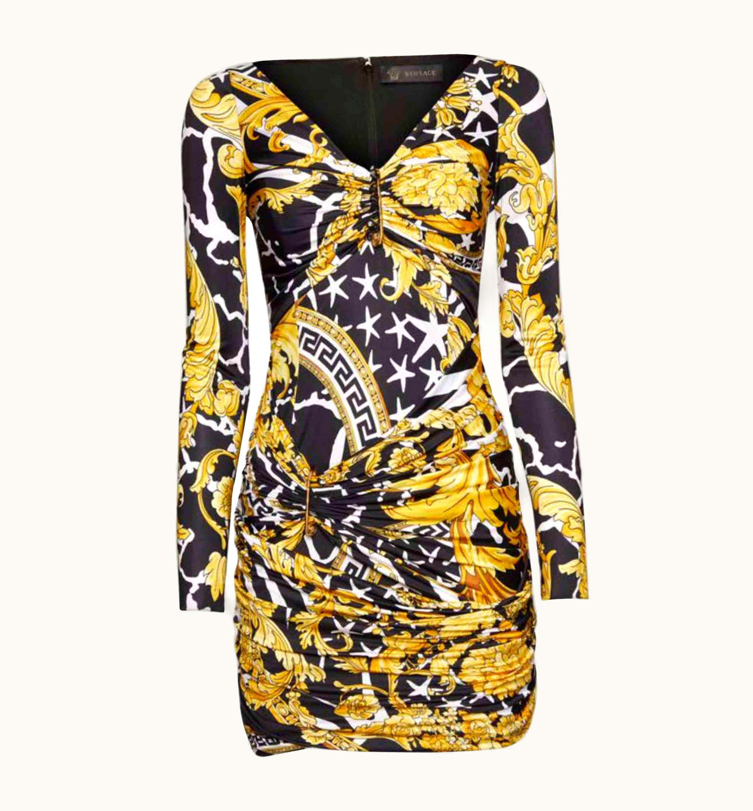 Versace Versace Savage Barocco Print Knit Dress In Yellow