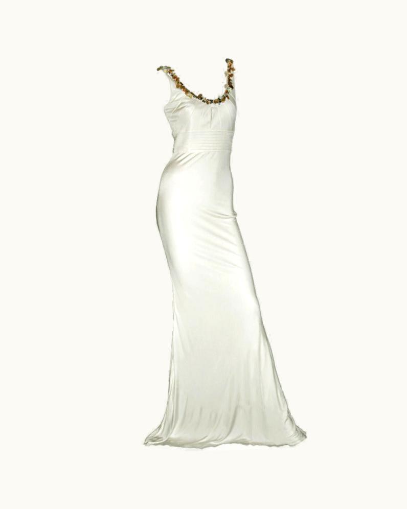 Versace Versace Crystal Embellished White Long Dress Gown