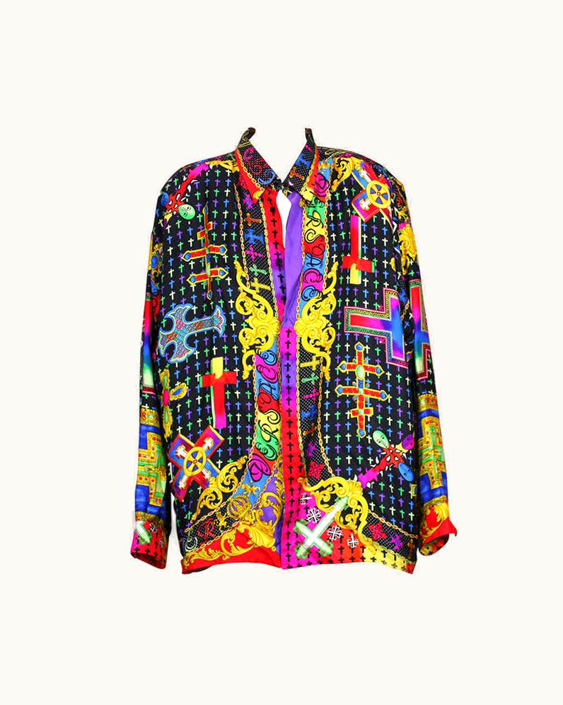 Gianni Versace Couture Gianni Versace Couture Barocco Crucifix Silk Print Mens Shirt
