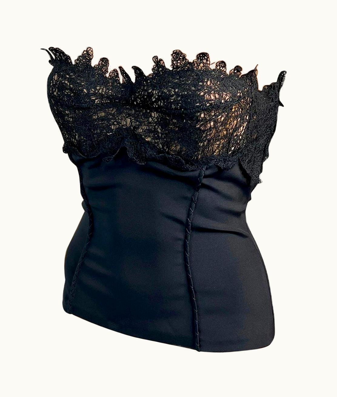 Versace Versace AW 2003 Strapless Lace Bustier Bra Black Corset Top
