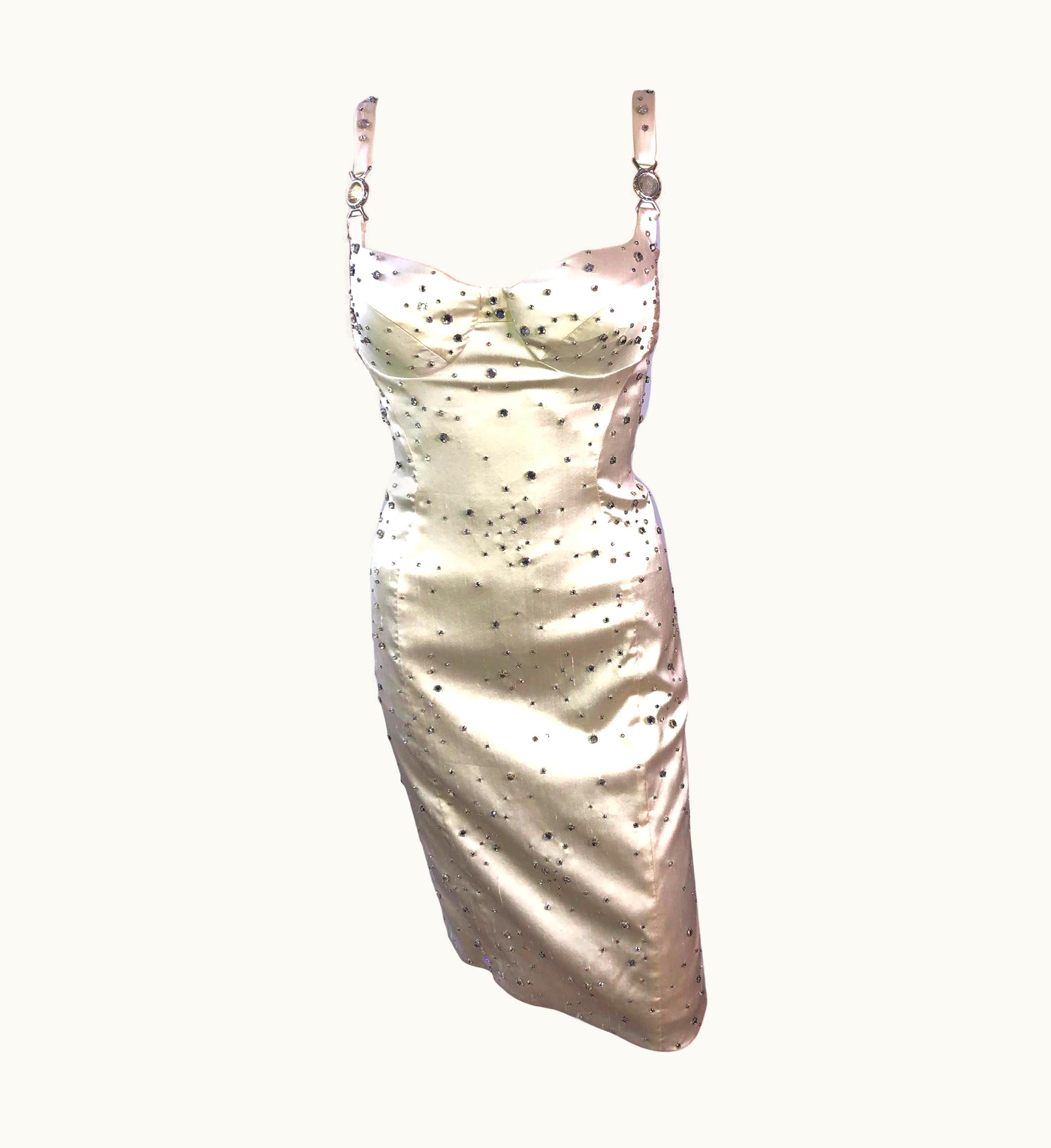Versace Versace Early 2000' Bustier Swarovski Embellished Medusa Logo Evening Dress