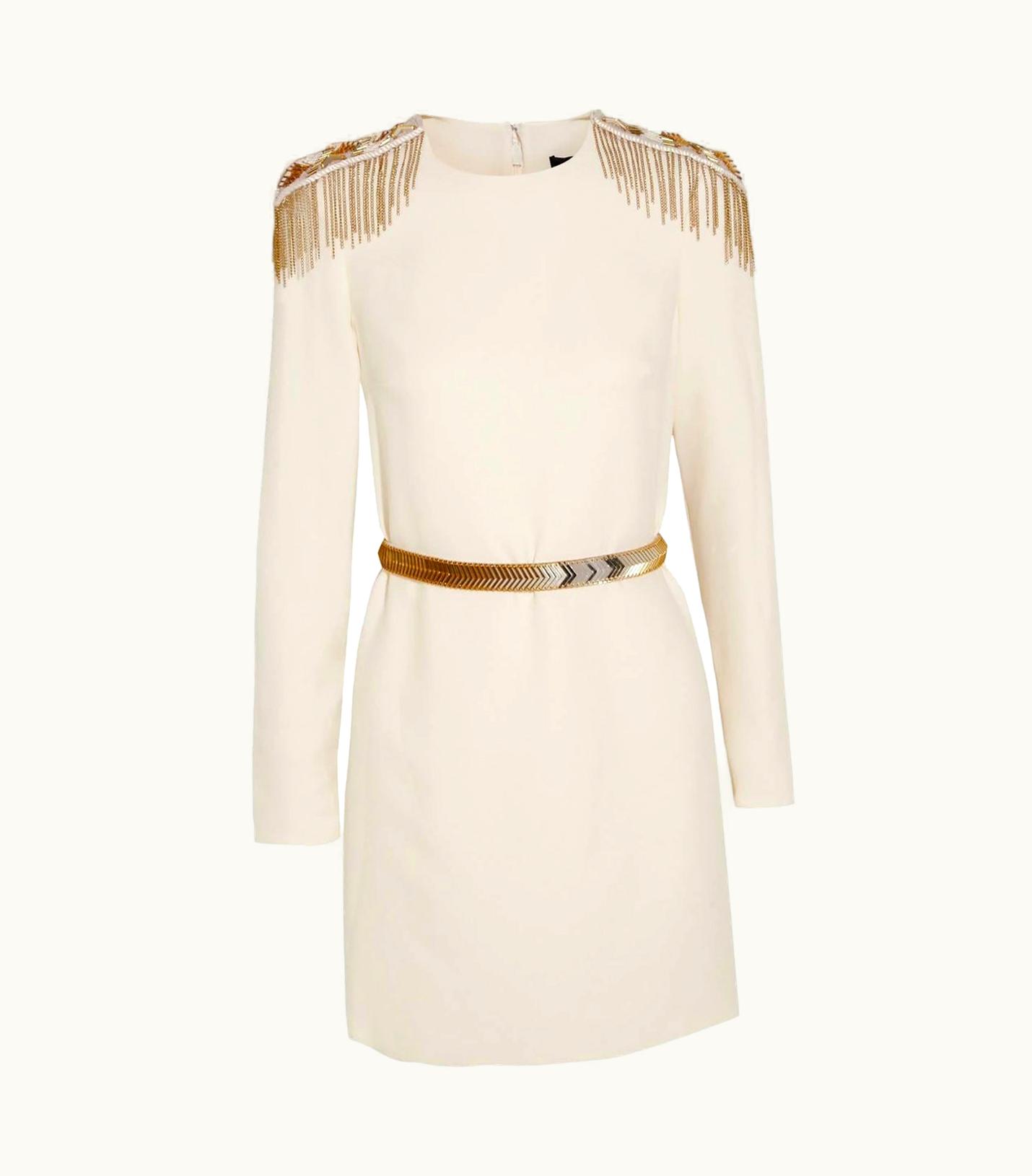 Versace Versace Embellished Silk Ivory White Mini Dress WS/S Embroidered Epaulettes & Belt
