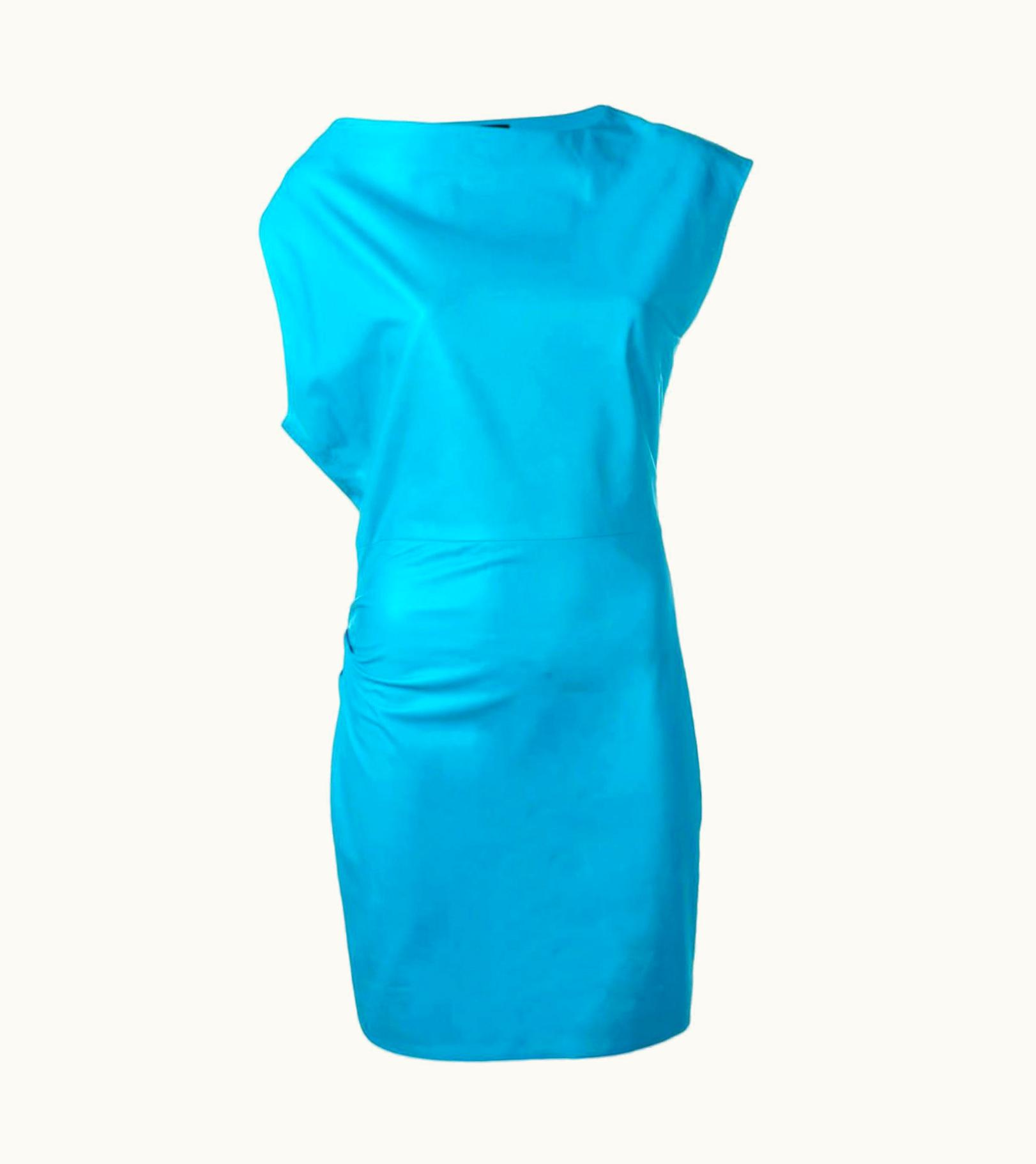 Versace Versace Runway Turquoise Asymmetric Ruched Leather Mini Cocktail Dress
