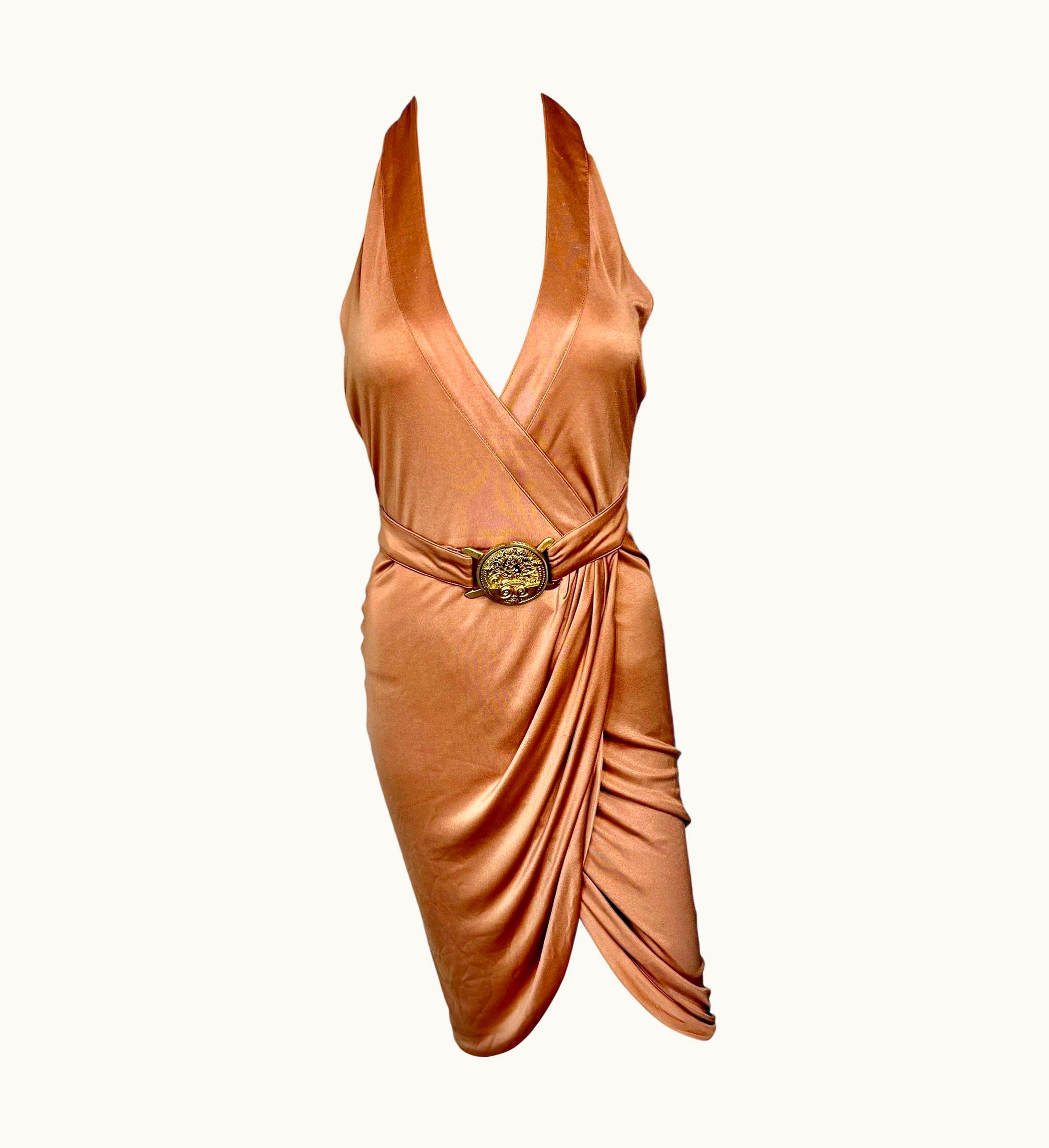 Versace Versace S/S 2005 Runway Logo Belt Plunging Backless Wrap Dress UZ0577347