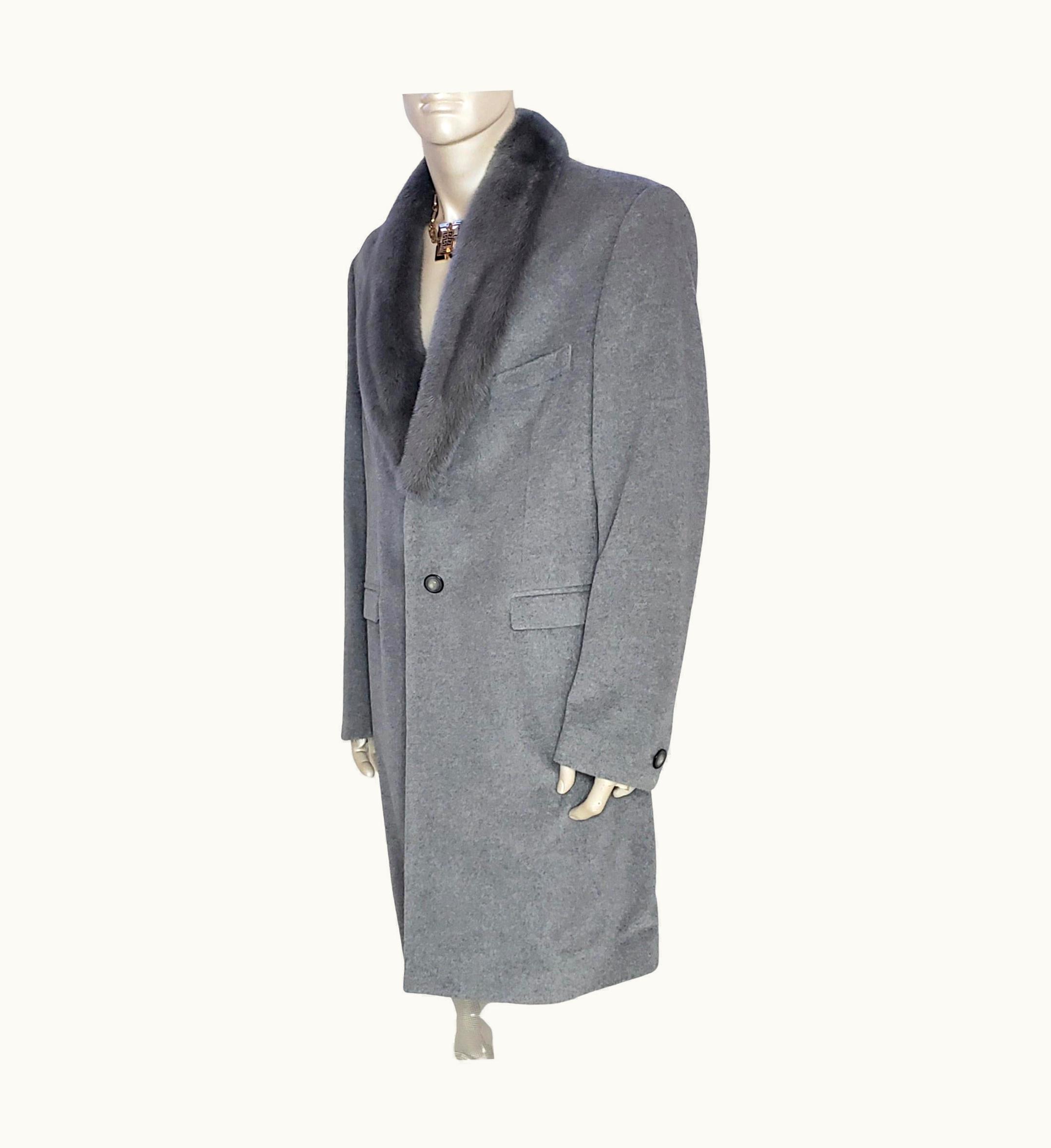 Versace Versace Gray Angora Coat With Mink Fur Collar