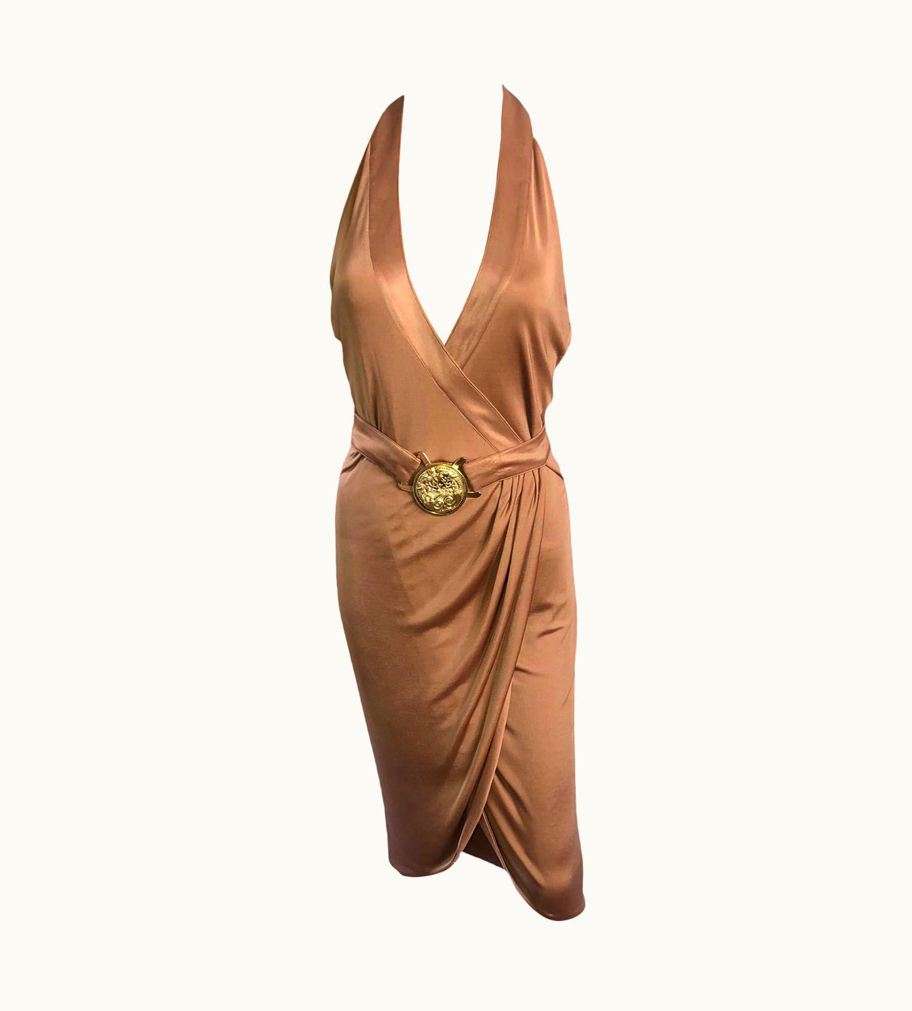 Versace Versace S/S 2005 Runway Logo Belt Plunging Backless Wrap Dress UZ0577349