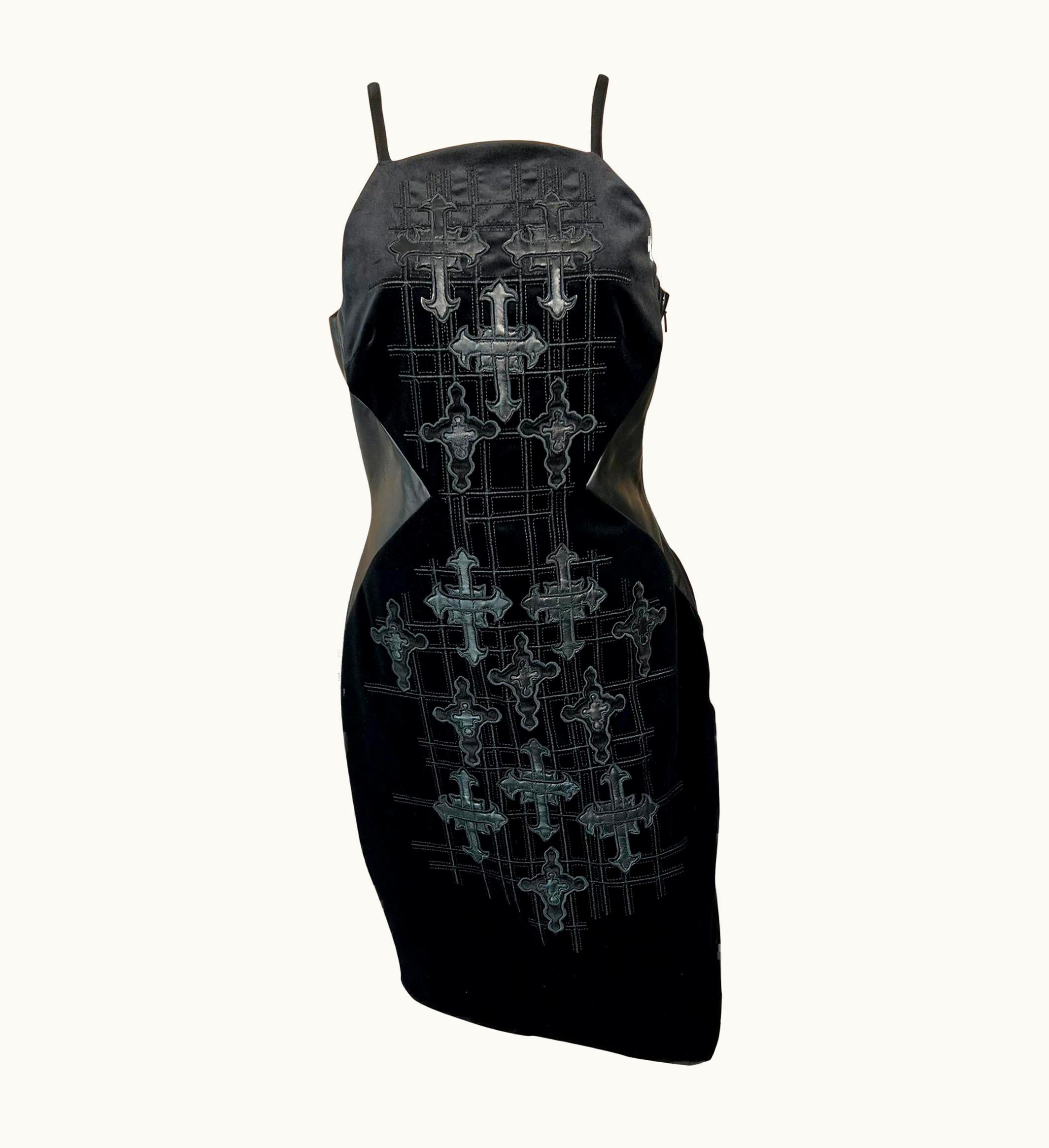 Versace Versace AW 2012 Runway Unworn Gothic Cross Embroidered Leather Velvet Dress