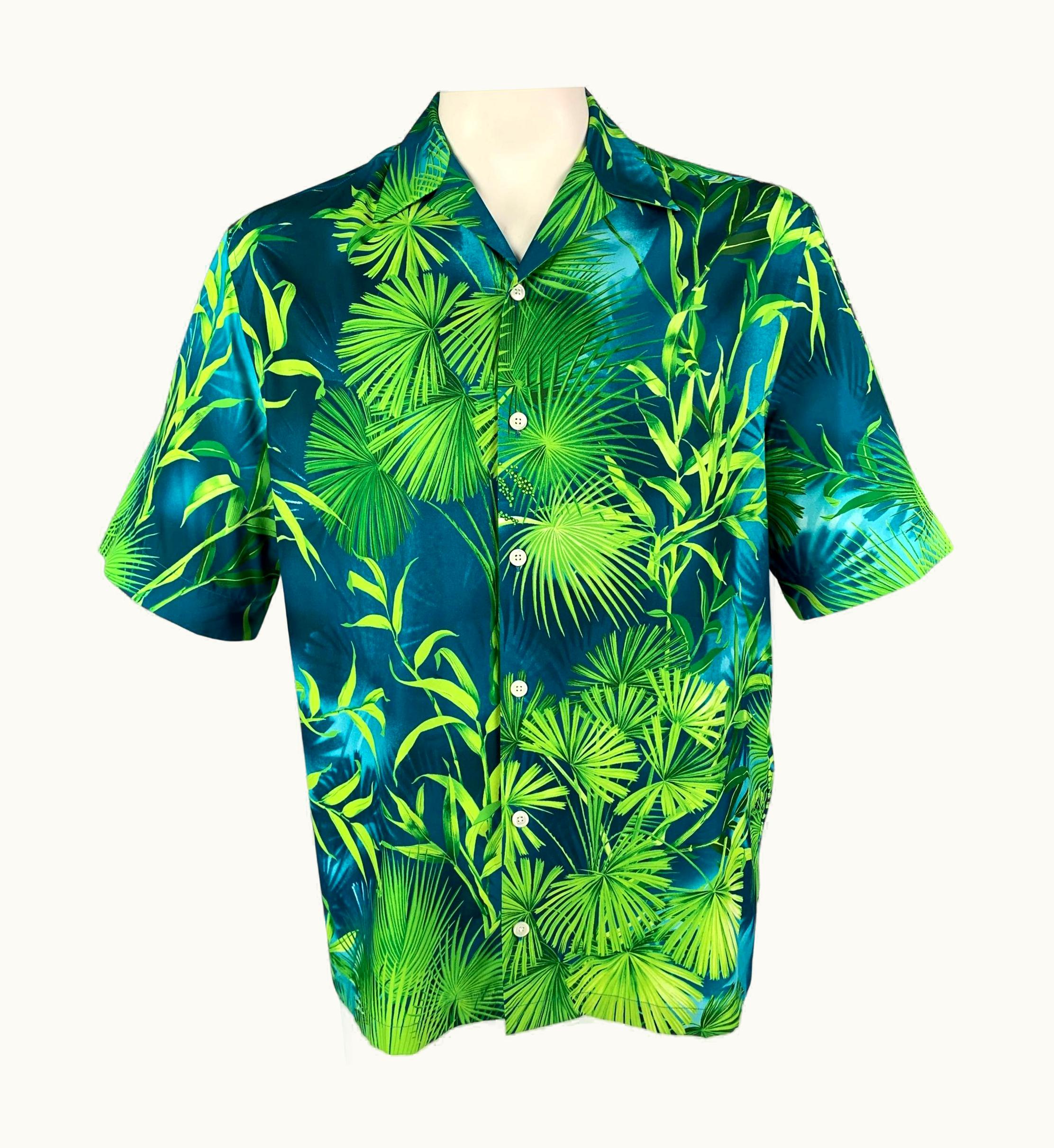 Versace Versace S/S 20 Green Print Polyester Camp Short Sleeve Shirt