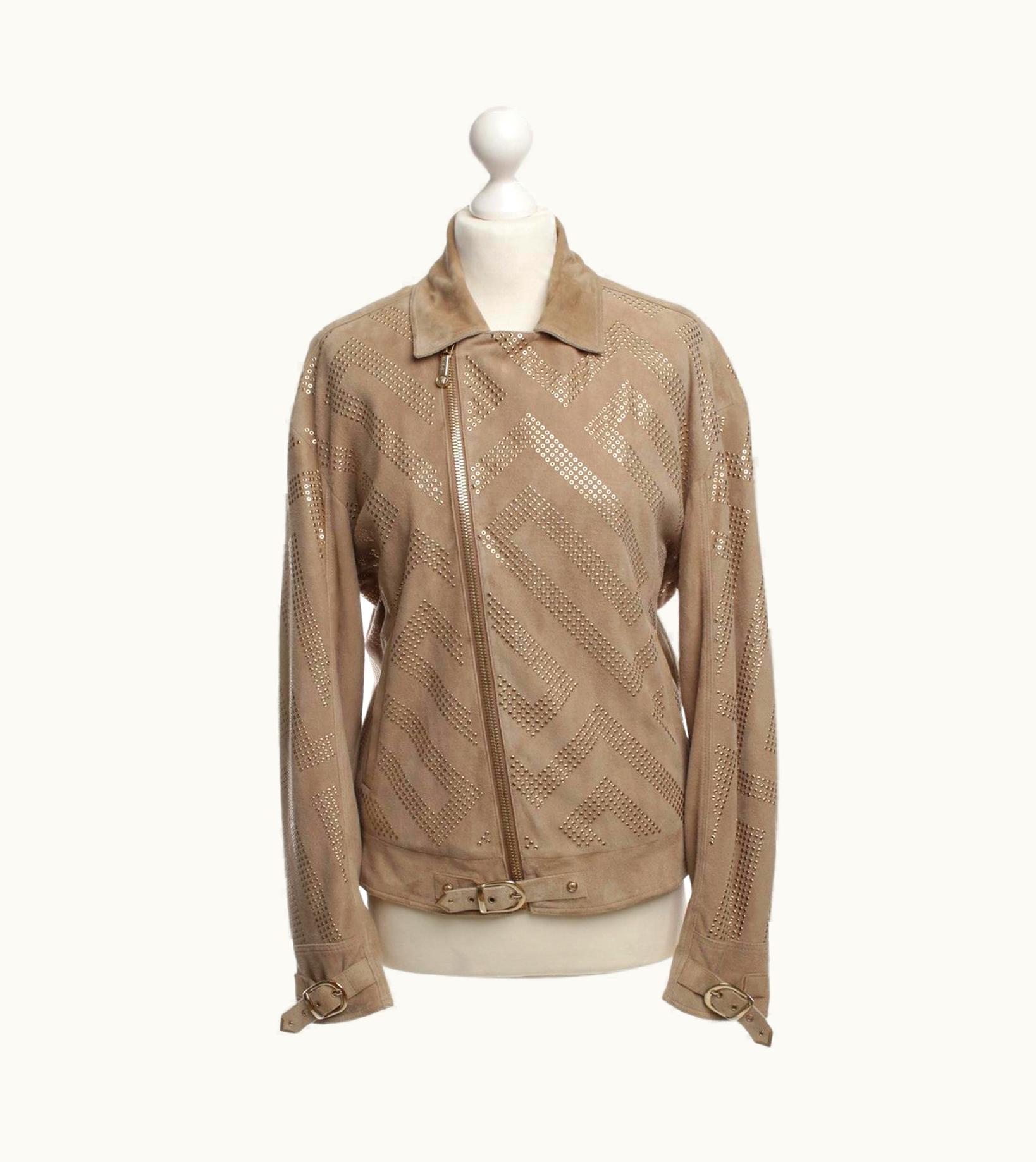 Versace S/S 2012 Versace Greek Key Embellished Suede Leather Jacket For Men