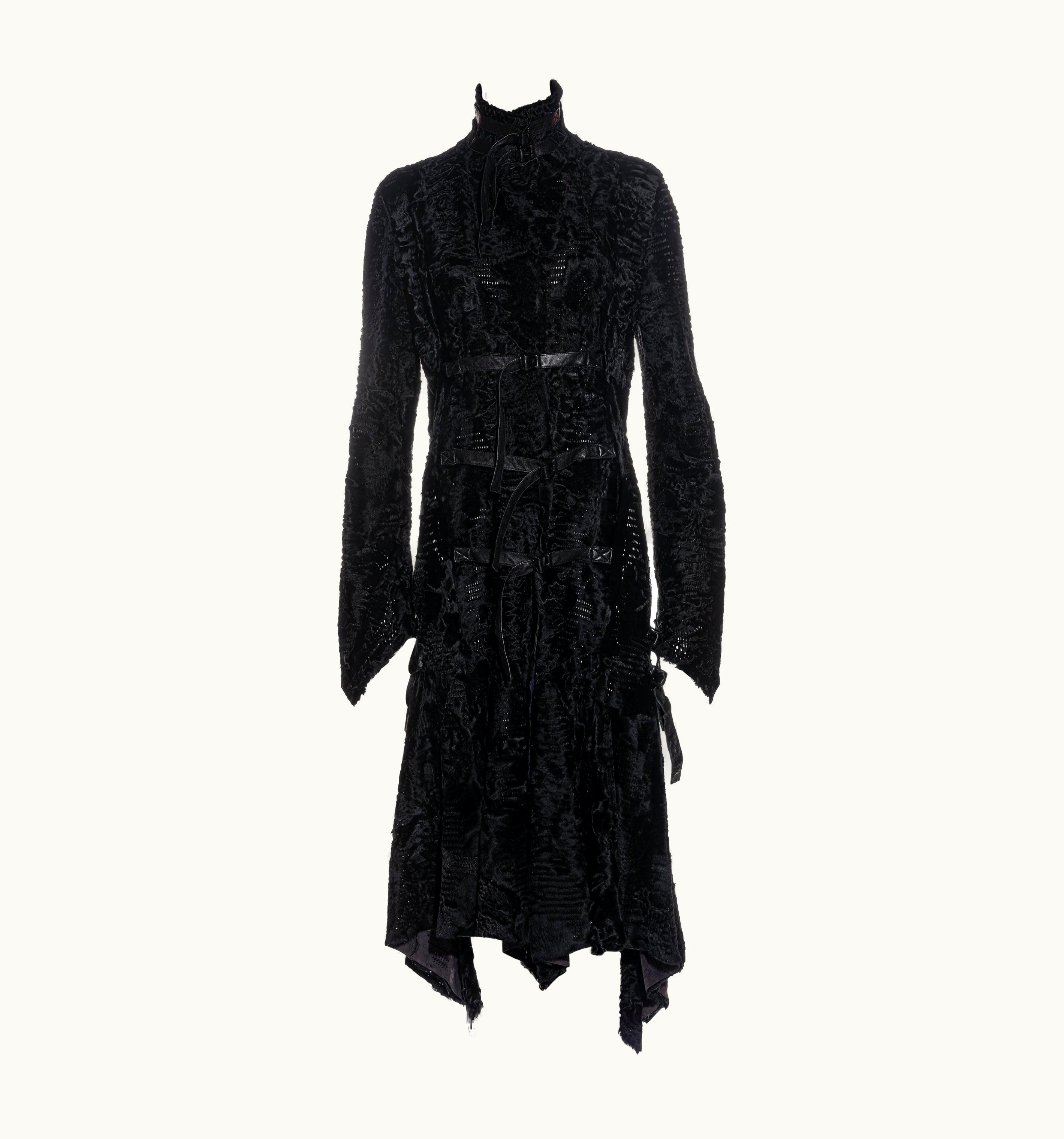 Versace Versace Black Laser-cut Lambskin Coat With Leather Bondage Straps, AW 2004