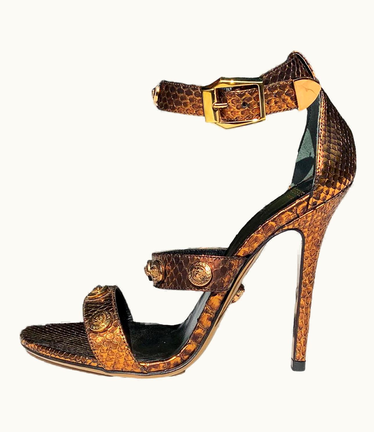 Versace Versace Python Bronze Signature Medusa Embellished Sandals It 37.5 -