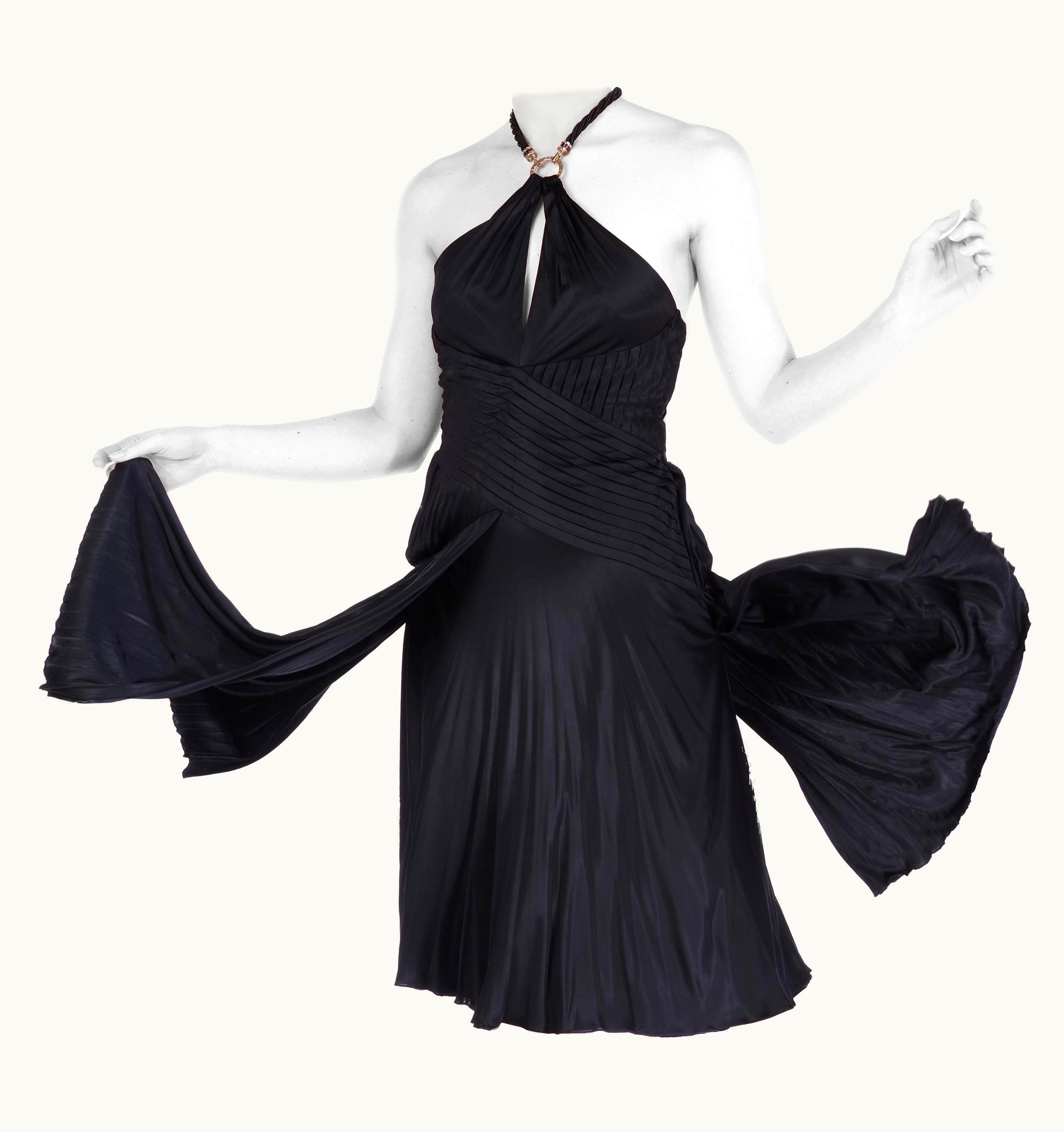 Versace Versace Keyhole Black Jersey Dress With Metal Tassel Detail