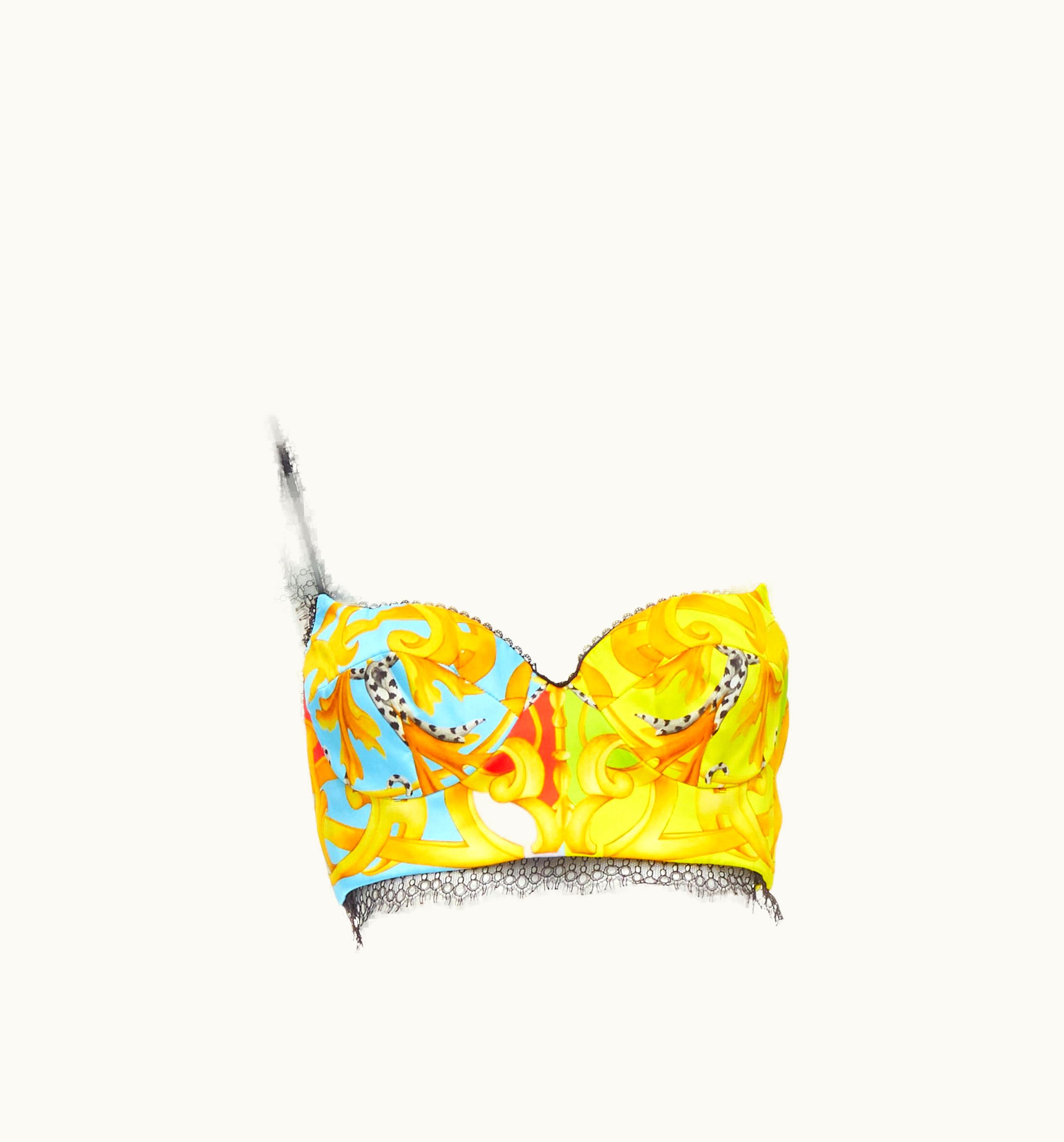Versace Versace Barocco Acanthus Pop Lace Boned Bustier Bralette Crop Top UZ0577378