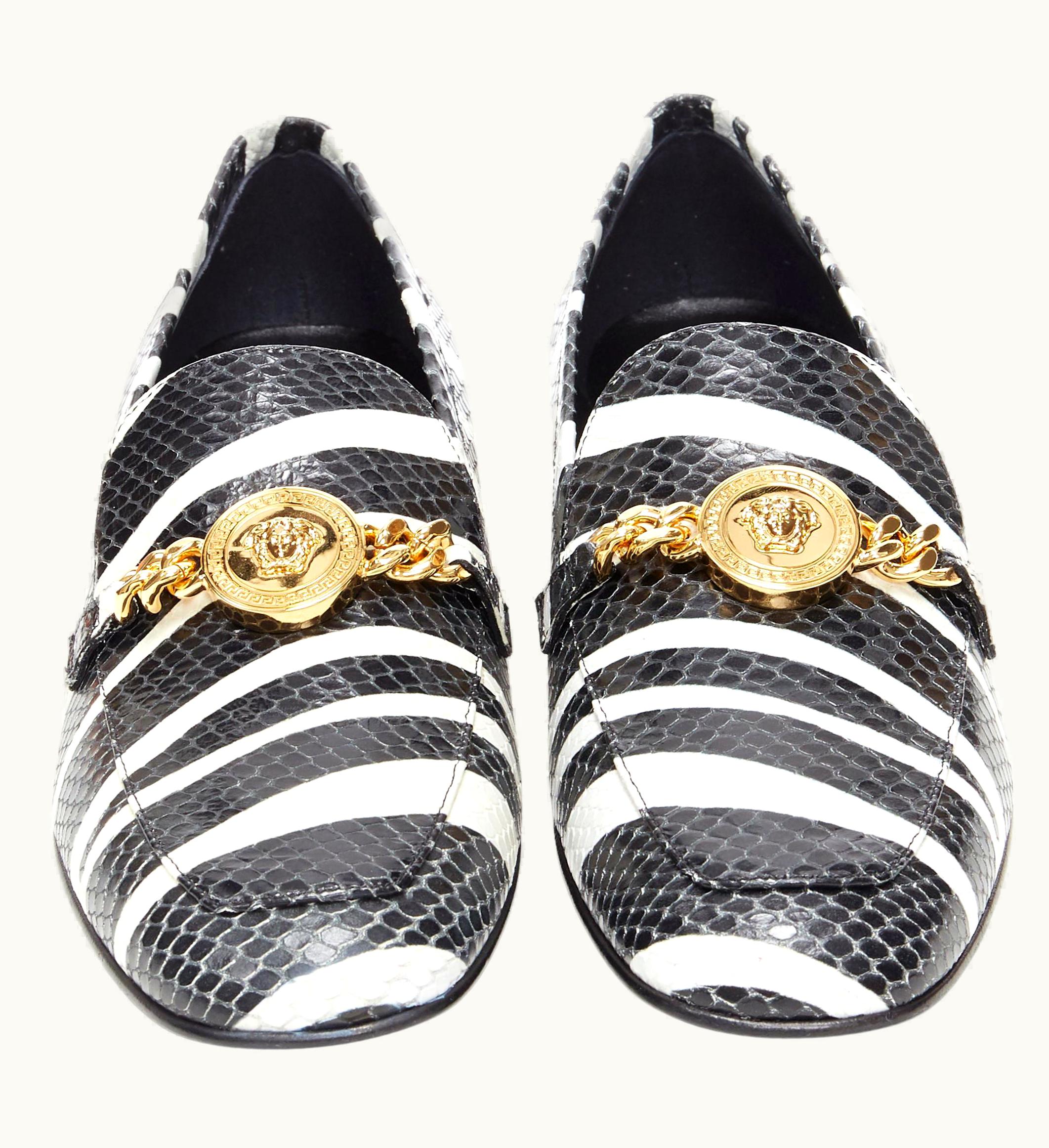 Versace Versace AW19 Zebra Print Scaled Calf Leather Gold Medusa Chain Loafer