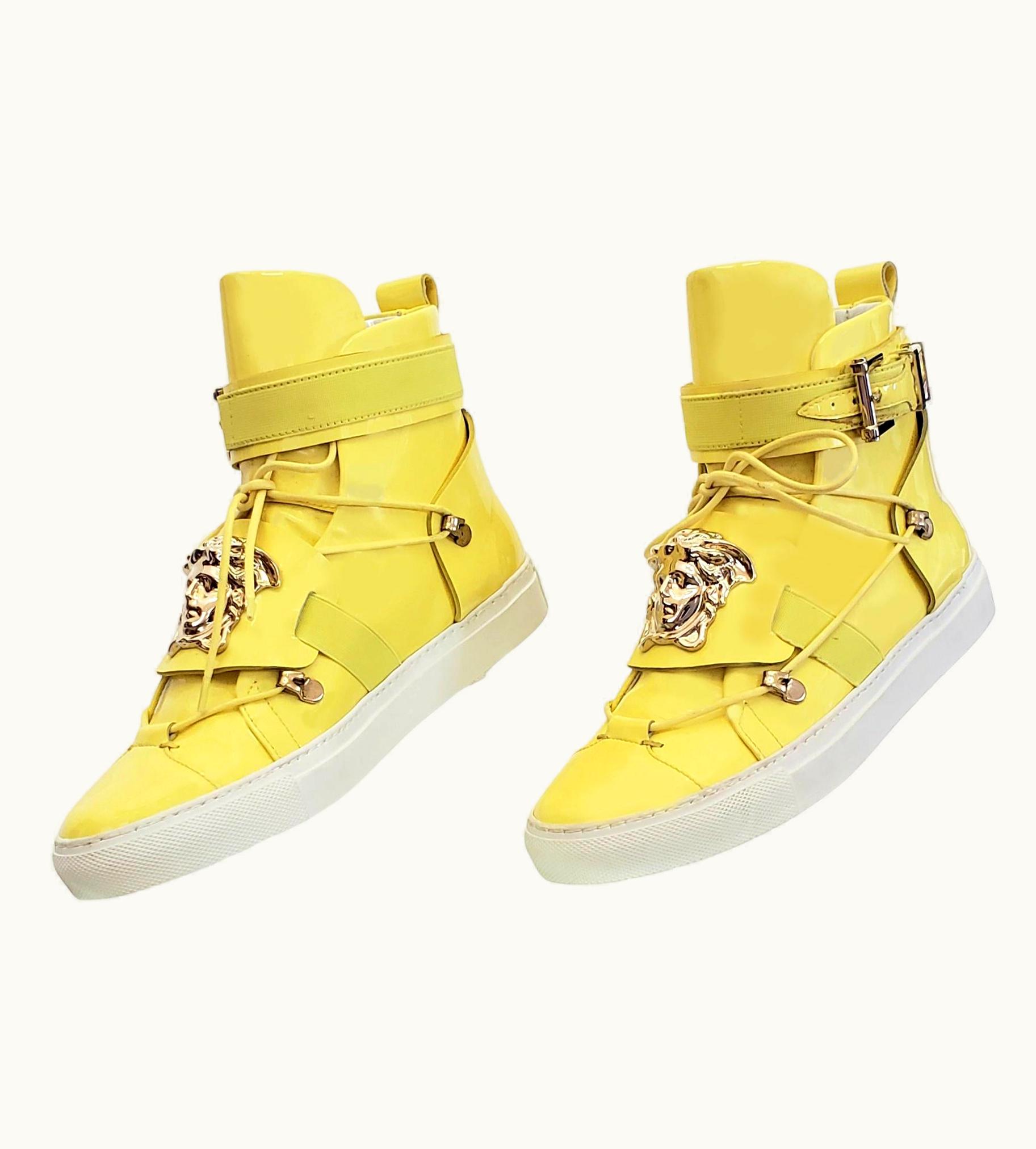Versace Versace Yellow Patent Leather Sneakers WS/S Gold 3d Medusa Head