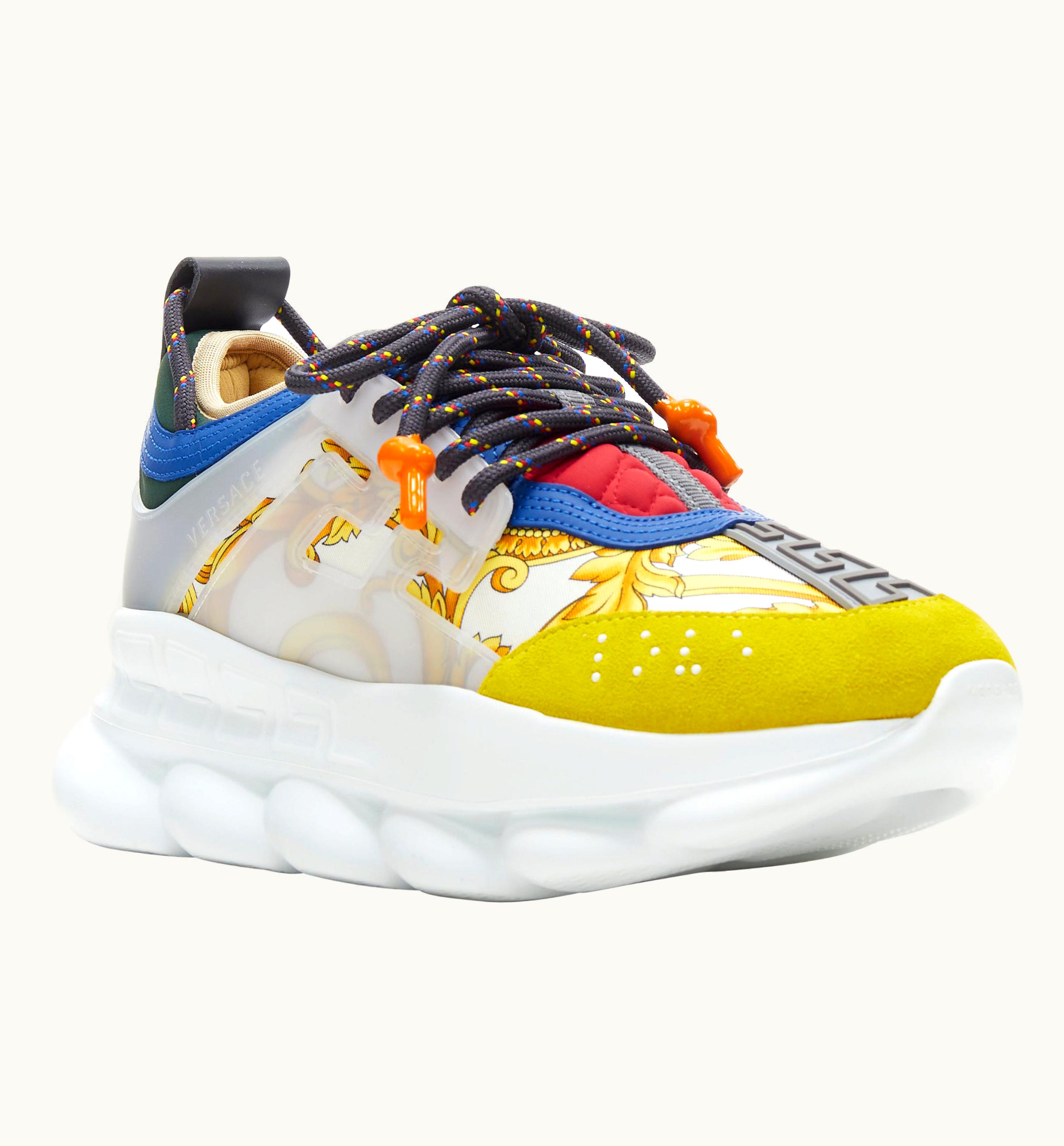 Versace Versace Chain Reaction Gold Barocco Twill Yellow Blue Suede Sneaker UZ0577396