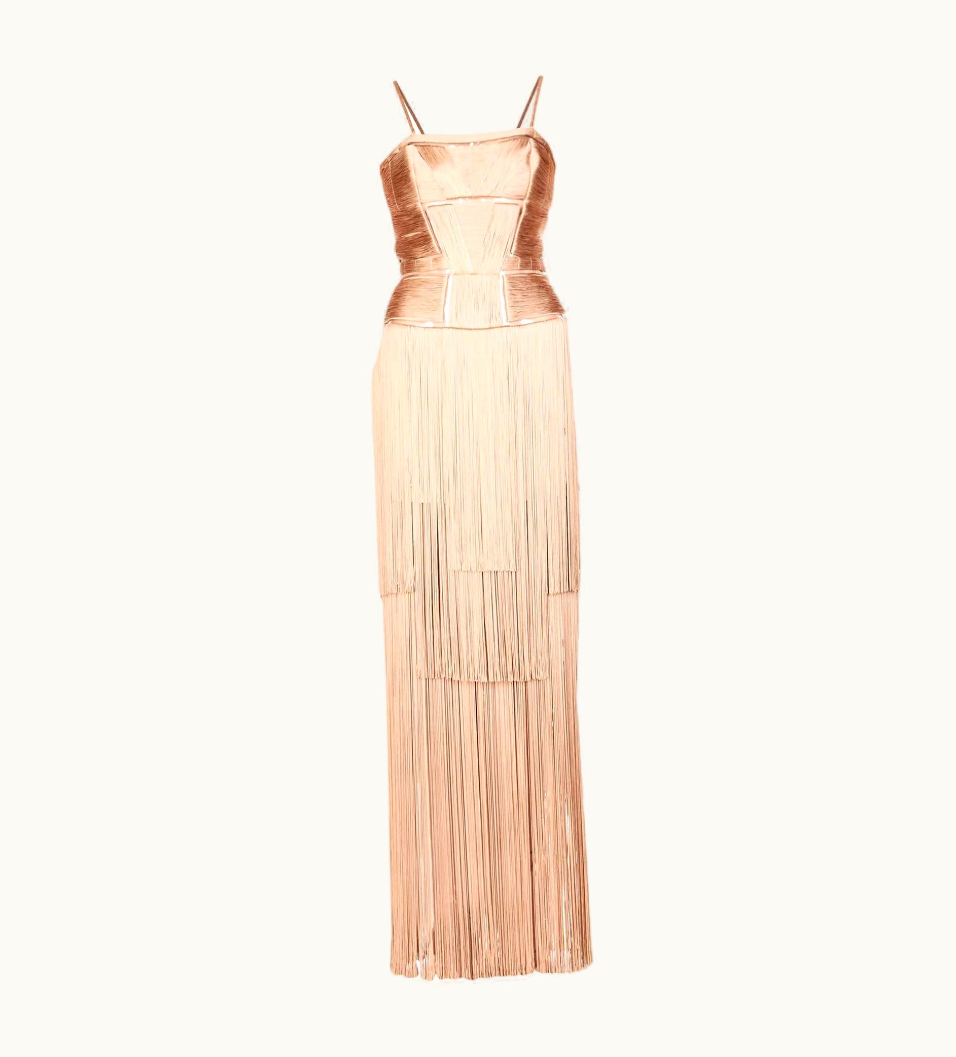 Versace Versace Nude Naked Spectacular Fringe Long Silk Corset Dress Gown It