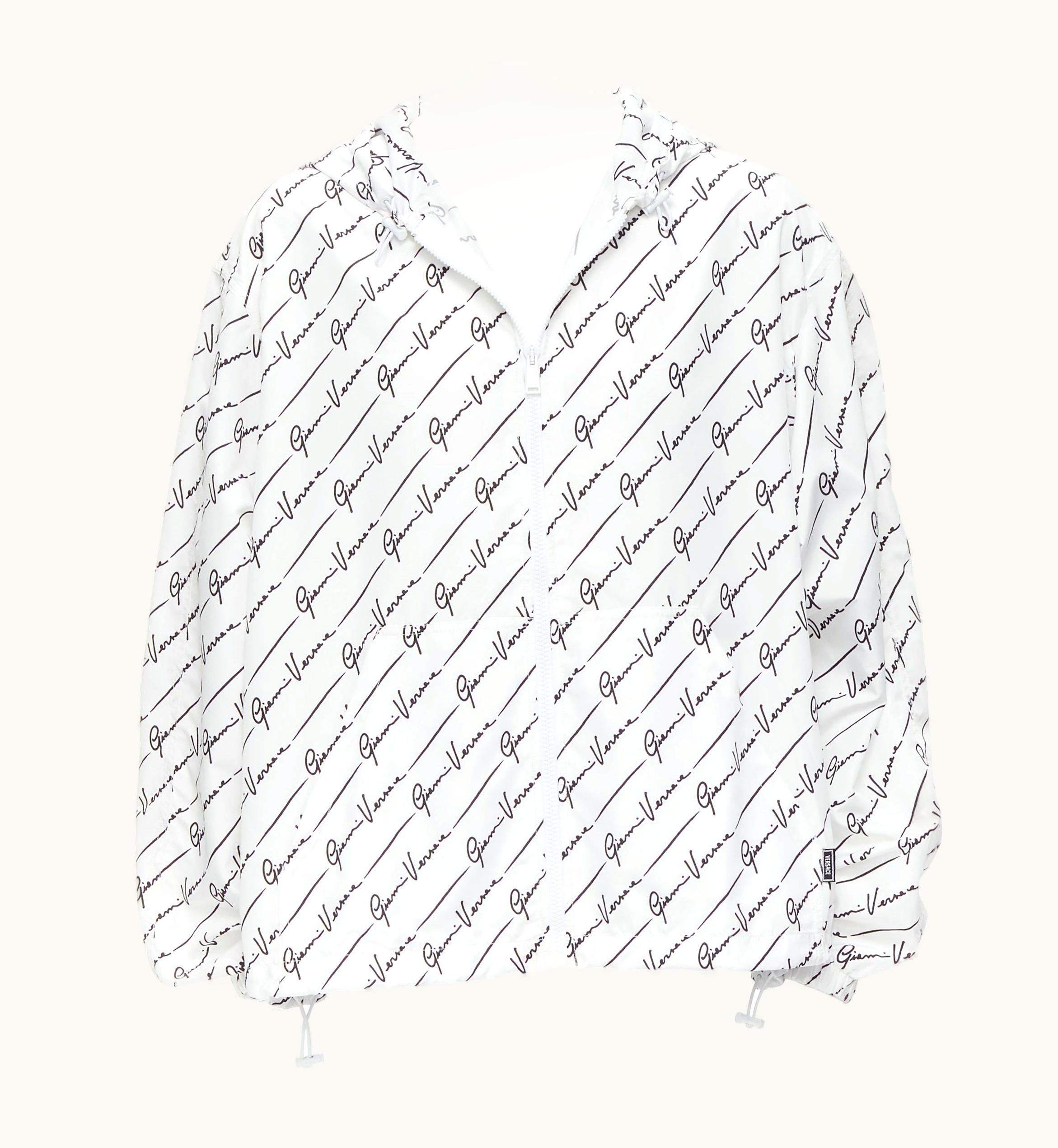 Versace Versace Gianni Signature White Black Nylon Hooded Windbreaker Jacket UZ0577399