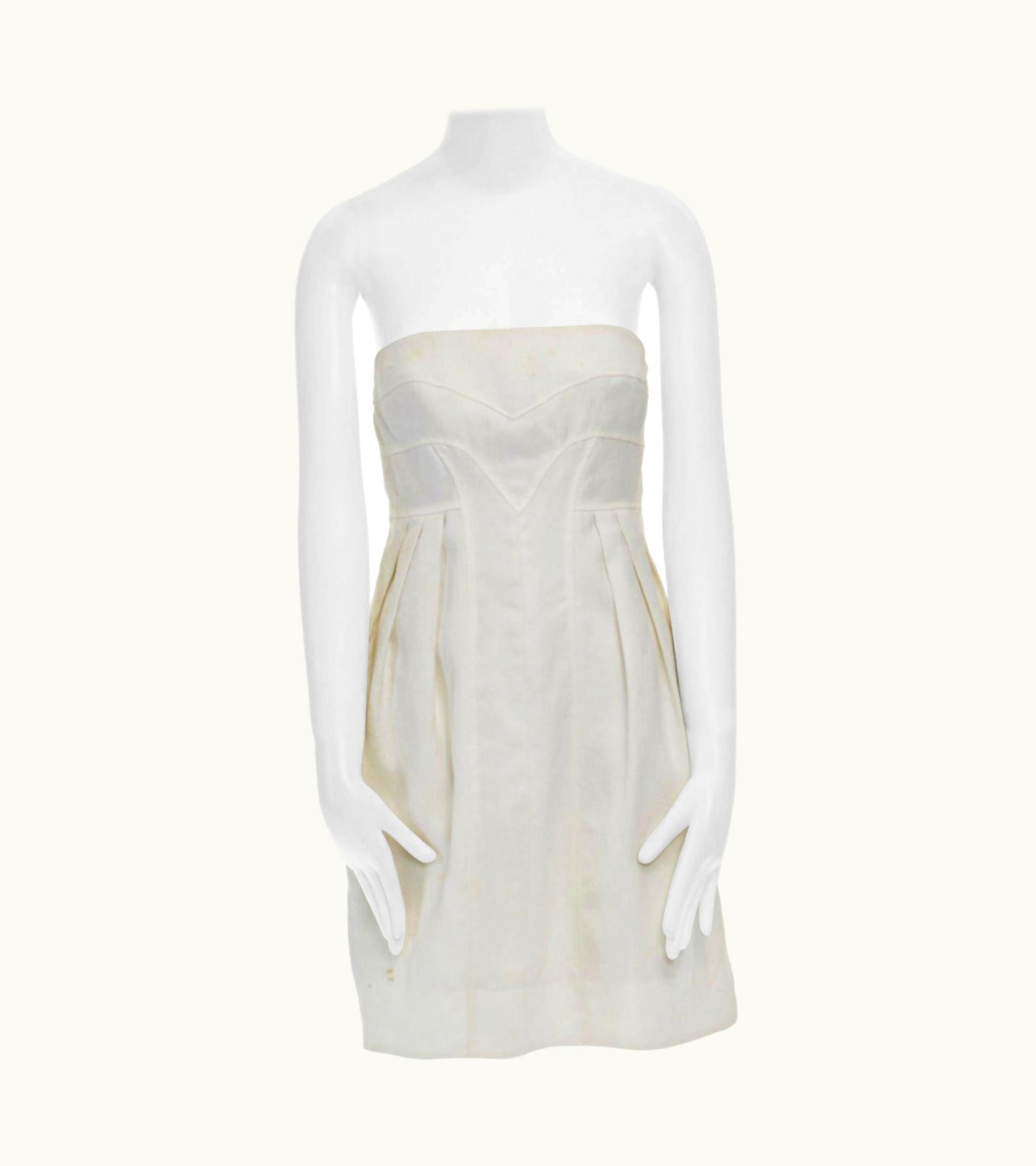 Versace Versace White Contour Seams Pleated Hips Strapless Cut-out Mini Dress