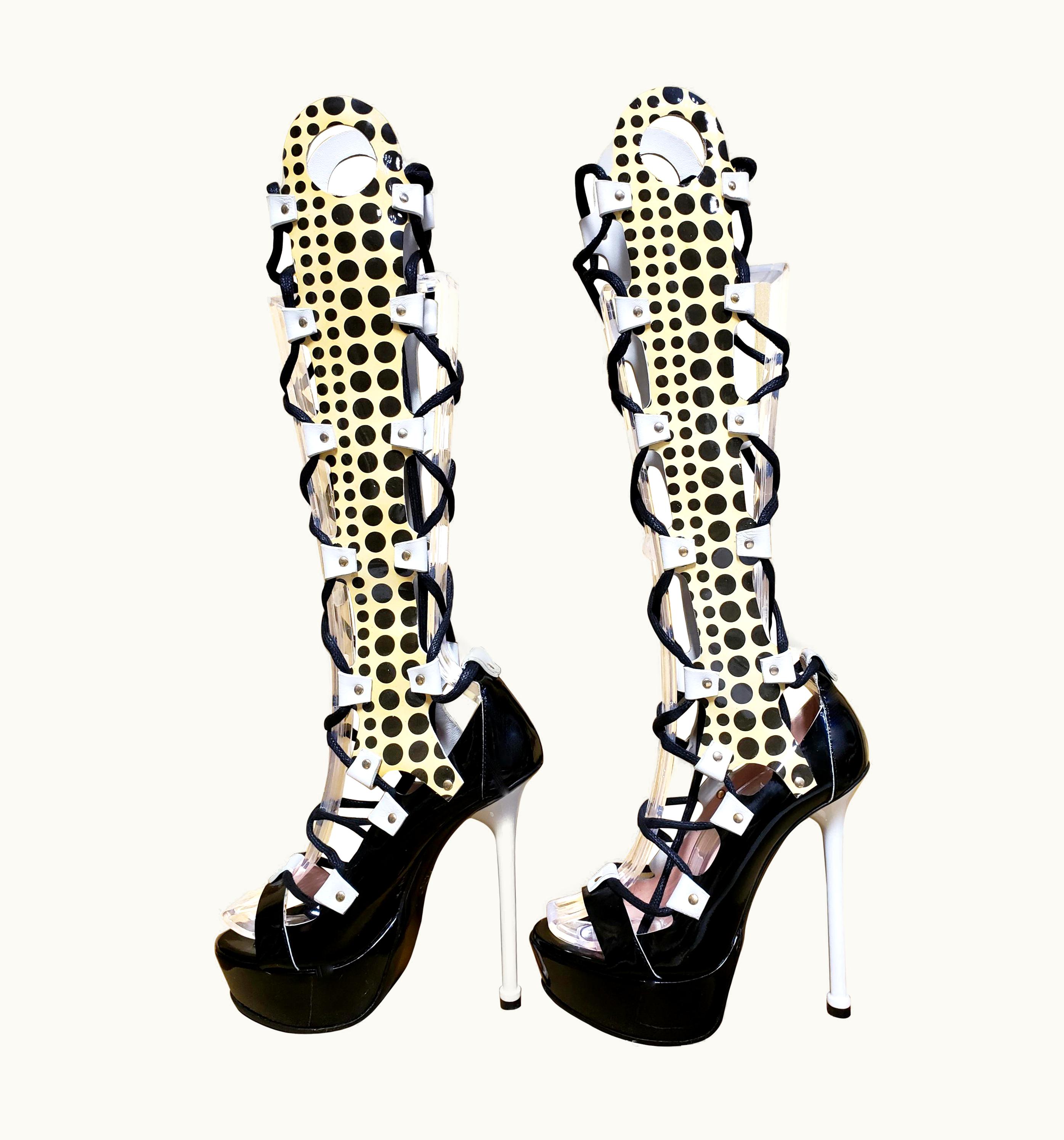 Versace Resort 2011 Versace Lace Up Patent Leather Platform Sandal Boots