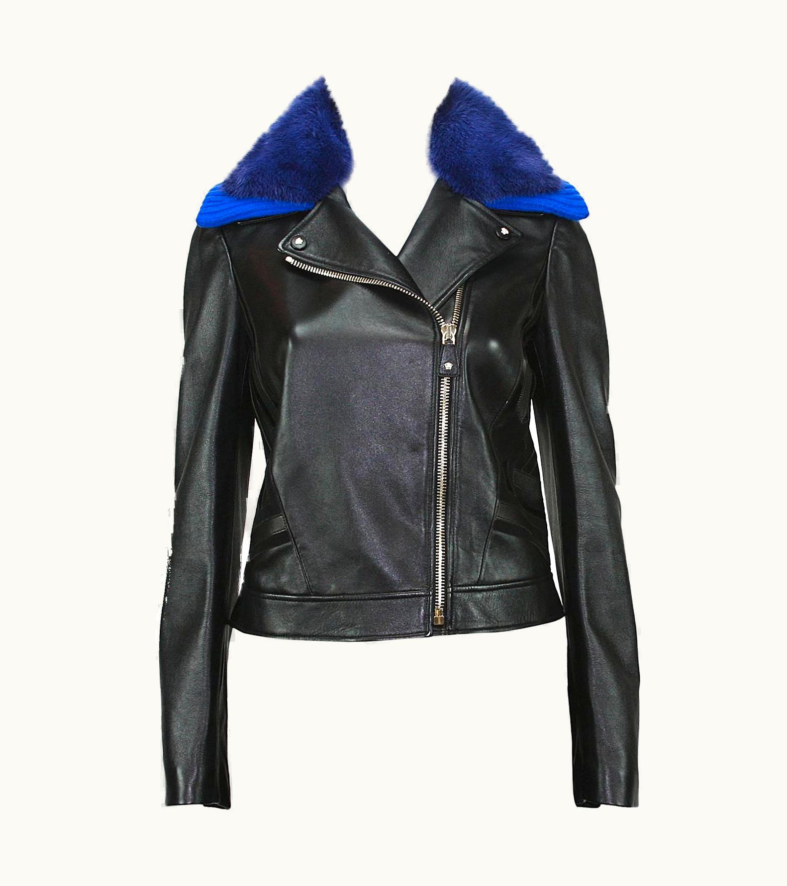 Versace Versace $8795 Black Leather Moto Jacket With Removable Double Mink Collar