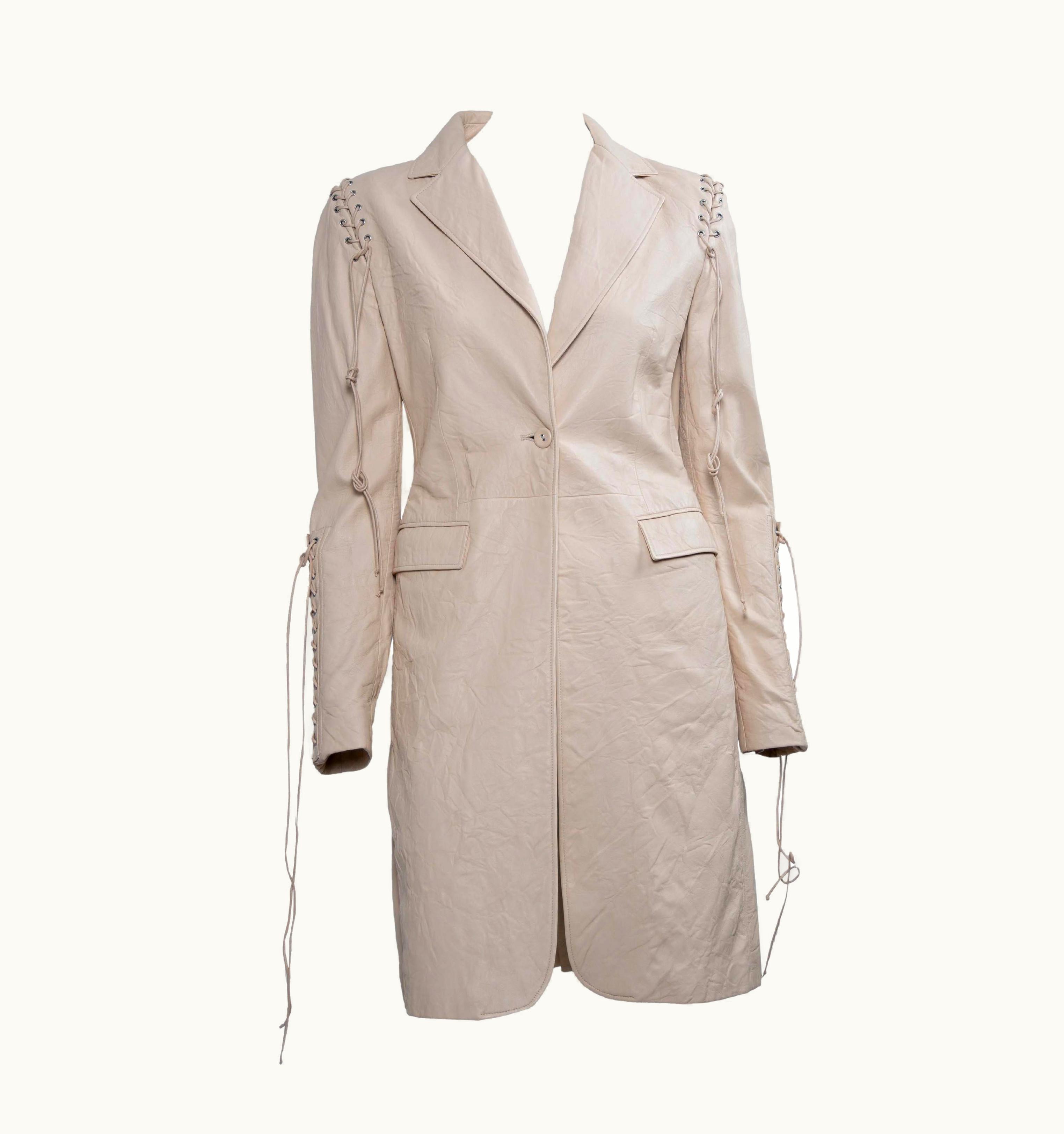 Versace AW 2003 Versace By Donatella Wrinkled Leather Lace-Up Coat Vintage