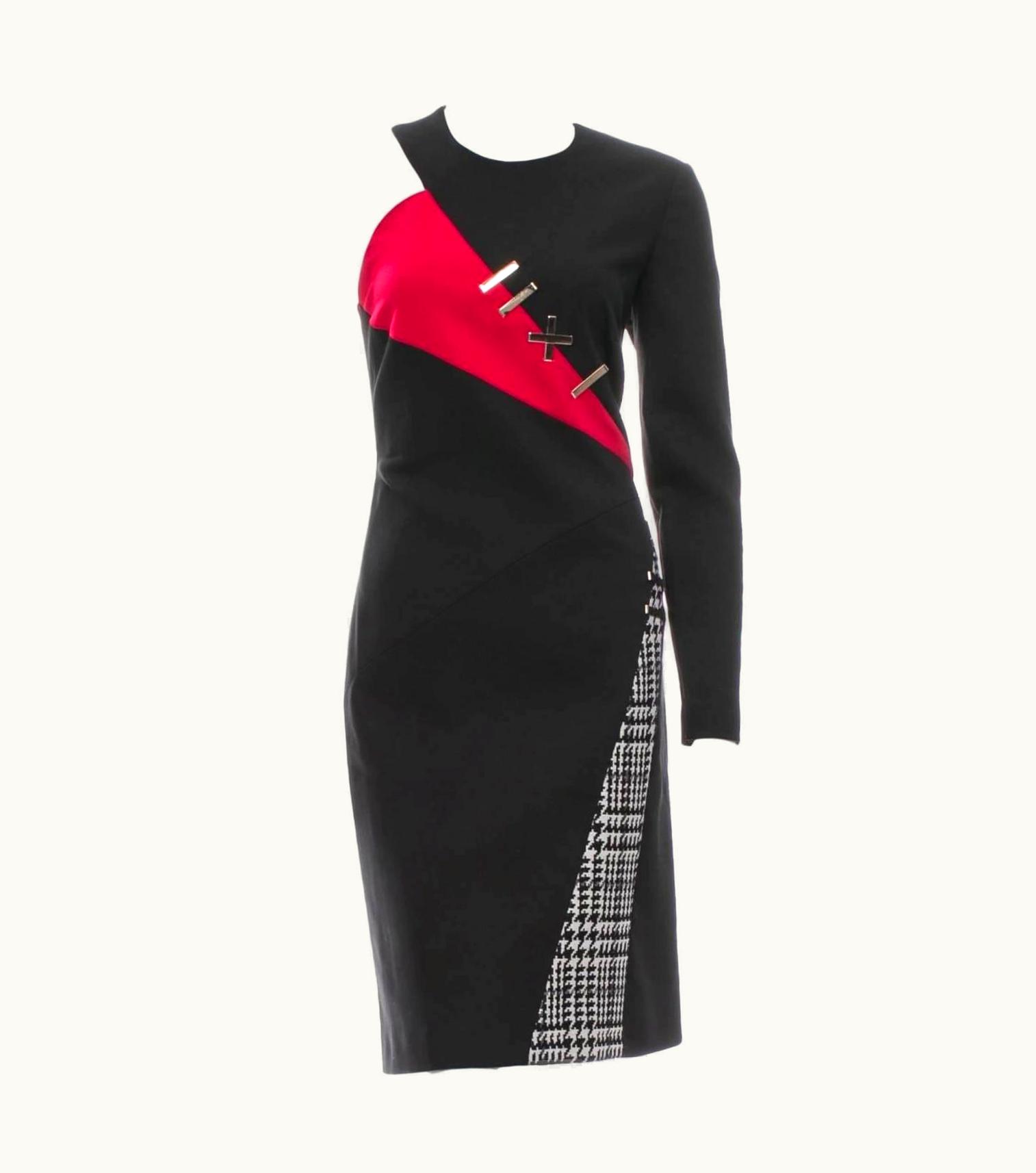 Versace Versace One Shoulder Color-Block Cocktail Metal Detail Dress It