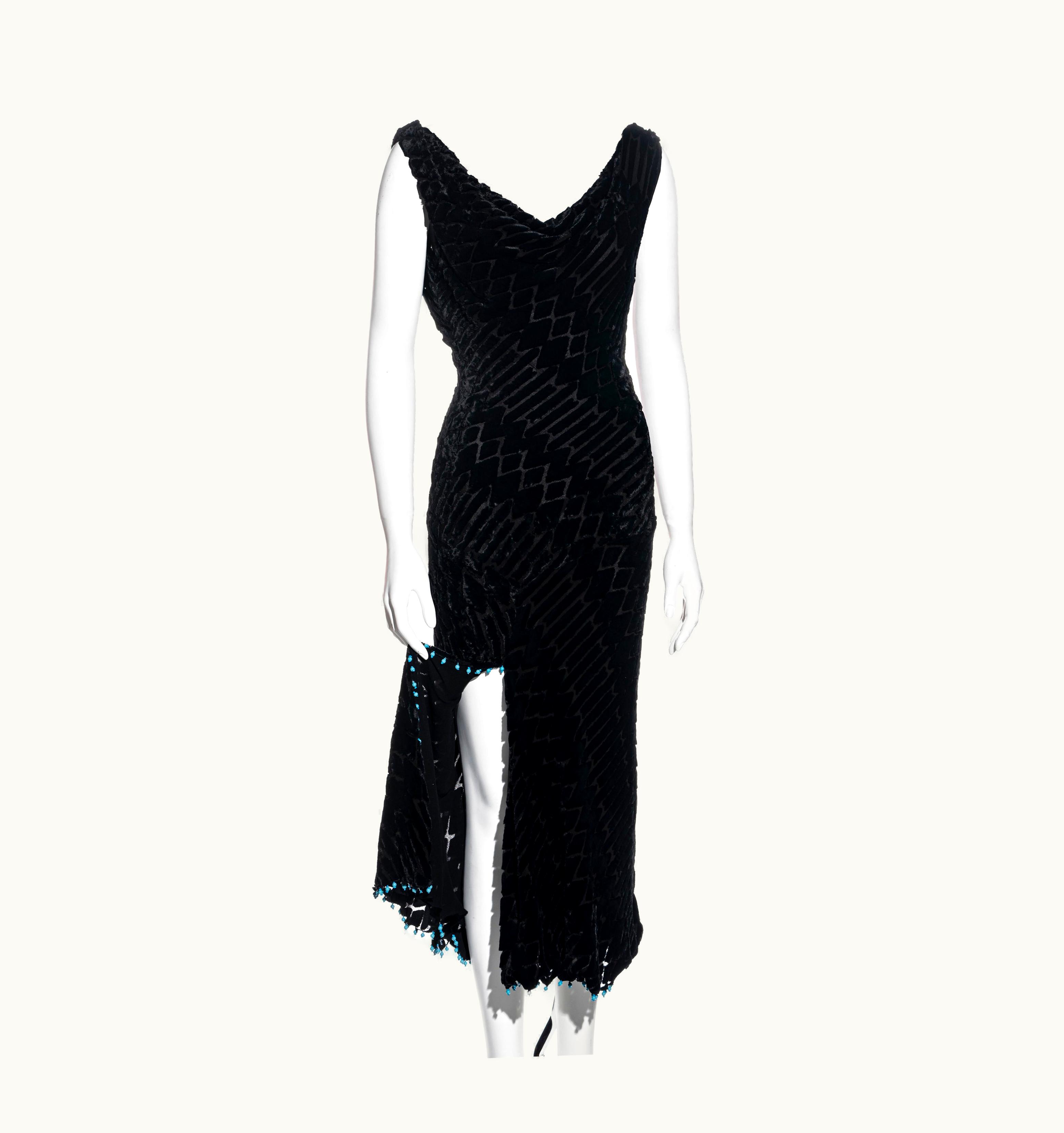 Versace Atelier Versace Black Silk Velvet Devoré Cowl Neck Evening Dress, AW 1999