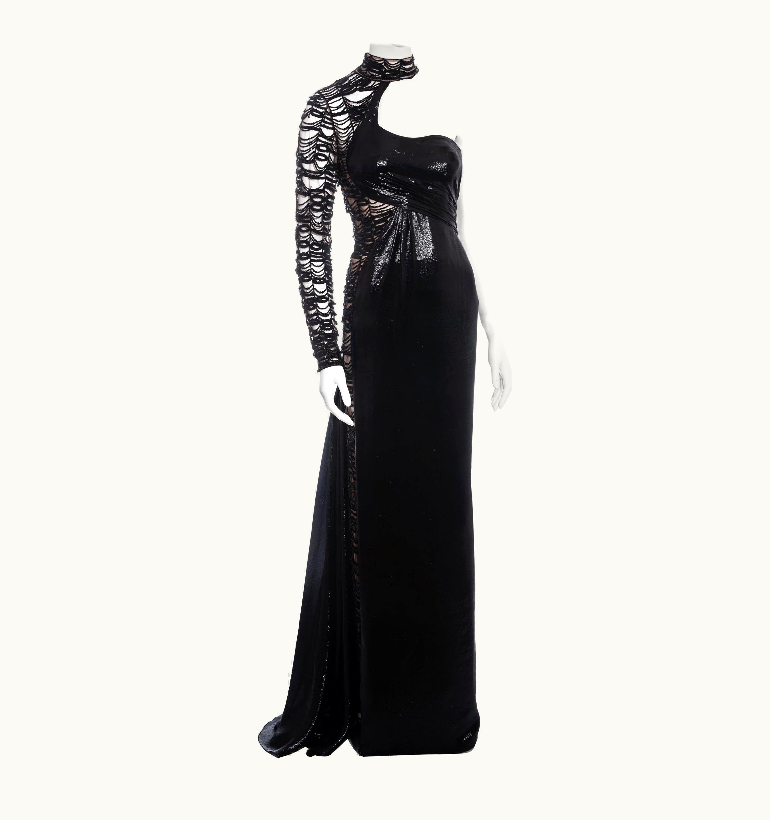 Versace Versace Black Lurex Beaded One-sleeve Trained Evening Dress, AW 2013