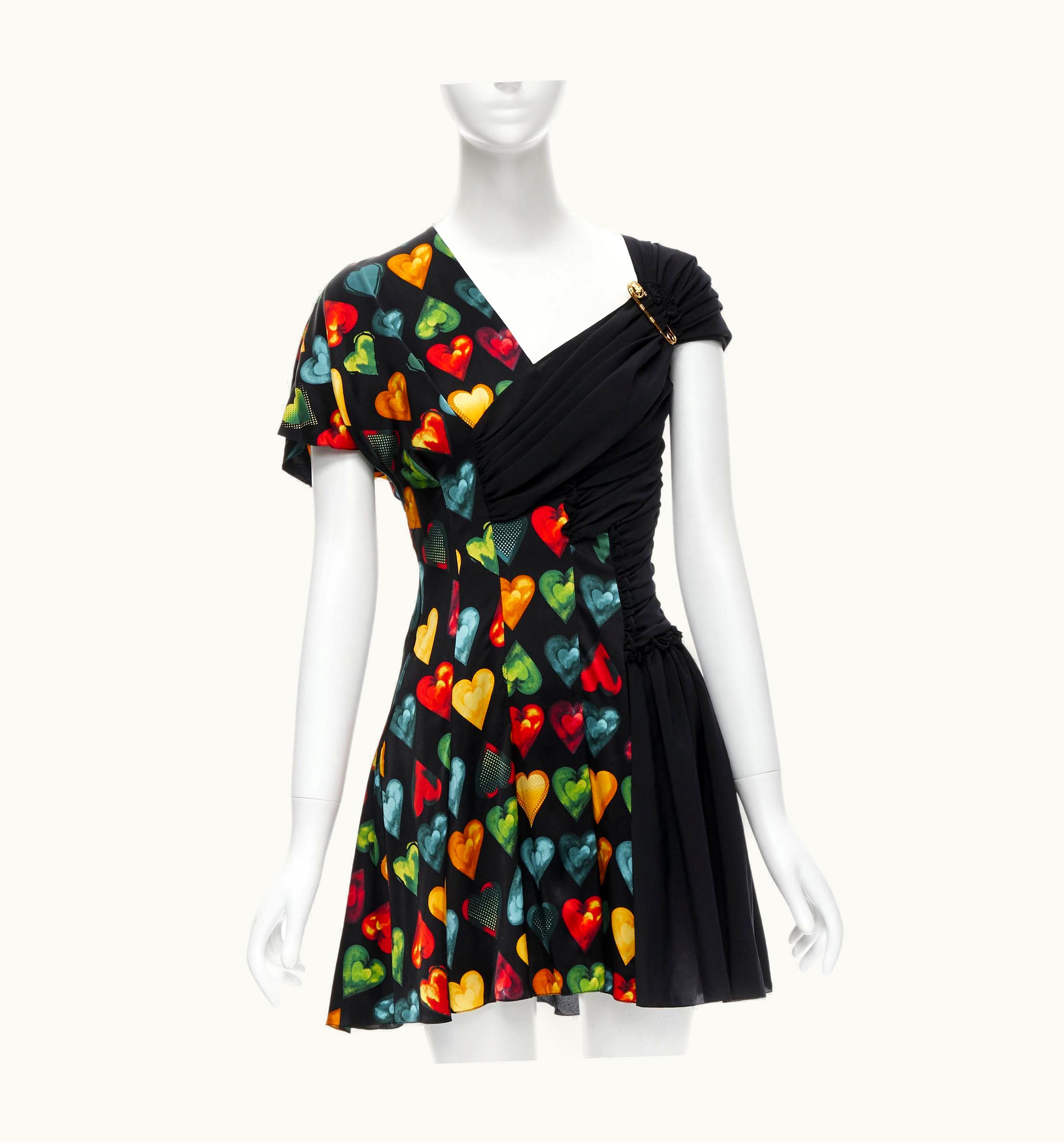 Versace Versace 2019 Runway Jim Dine Heart Print Gold Safety Pin Dress UZ0577453