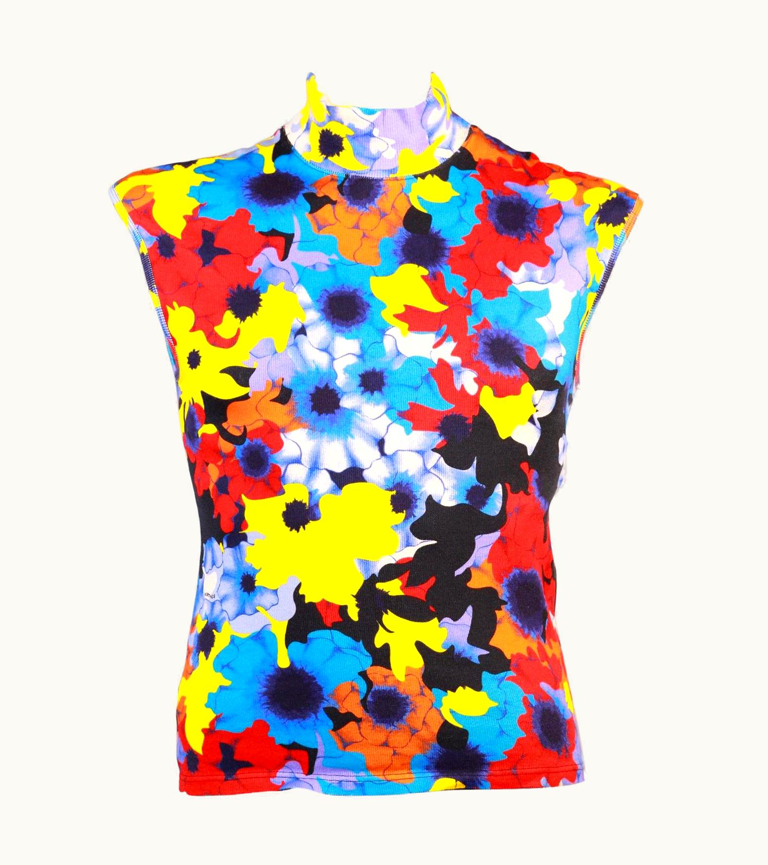 Versace Versace Floral Military Print Sleeveless Ribbed Knit Turtleneck T-Shirt For Men