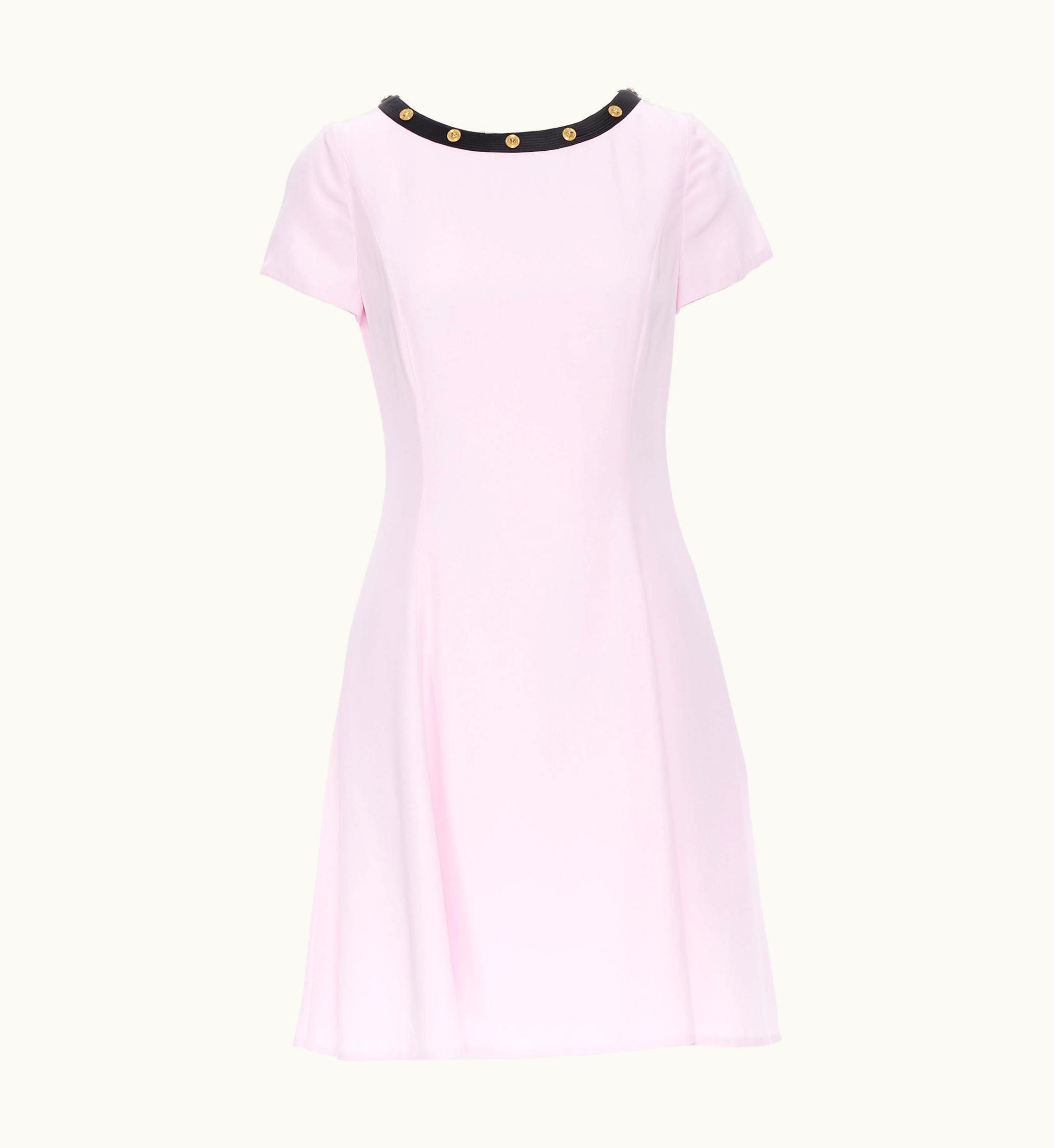 Versace Versace 2018 Baby Pink Bondage Medusa Stud Embellished Collar Dress