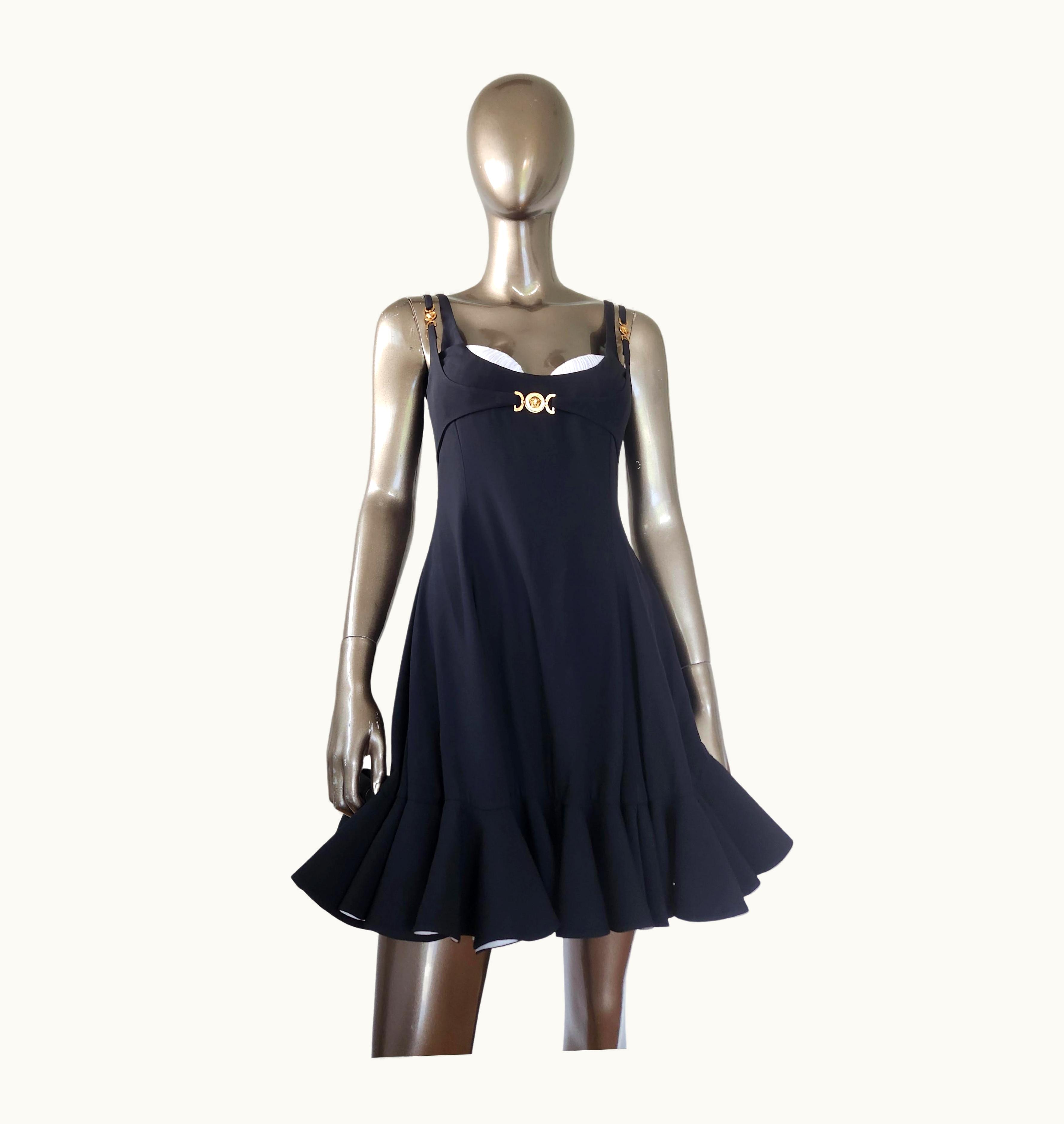 Versace 2021 Versace Runway Embellished Crepe Bustier Black White Mini Dress It