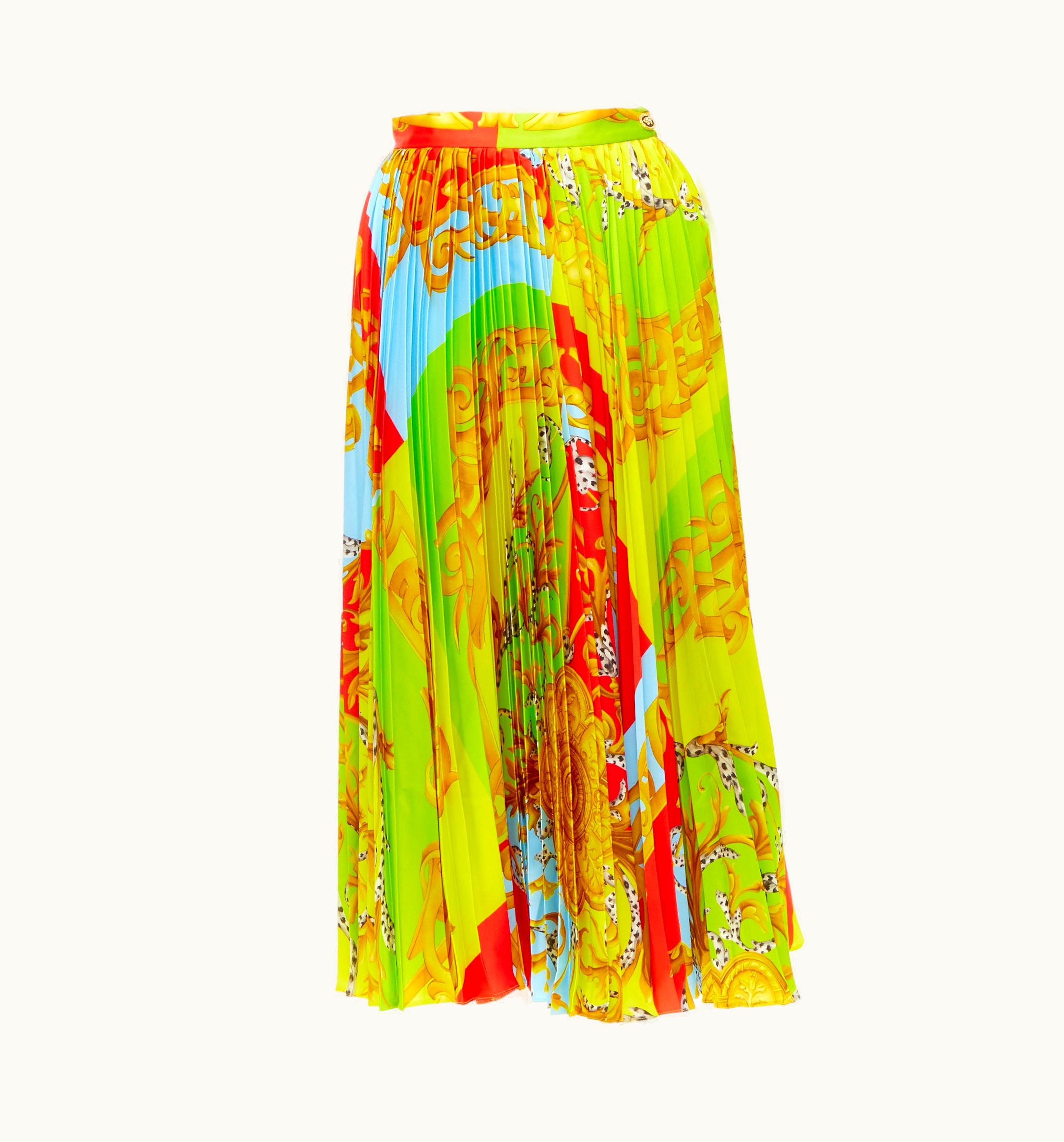 Versace Versace 2020 Runway Barocco Acanthus Pop Medusa Pleated Midi Skirt