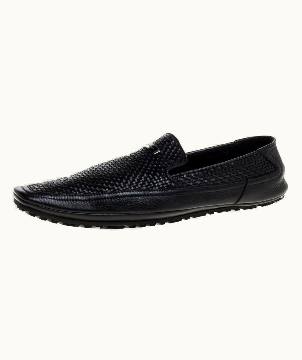 Versace Versace Black Woven Leather Slip On Loafers