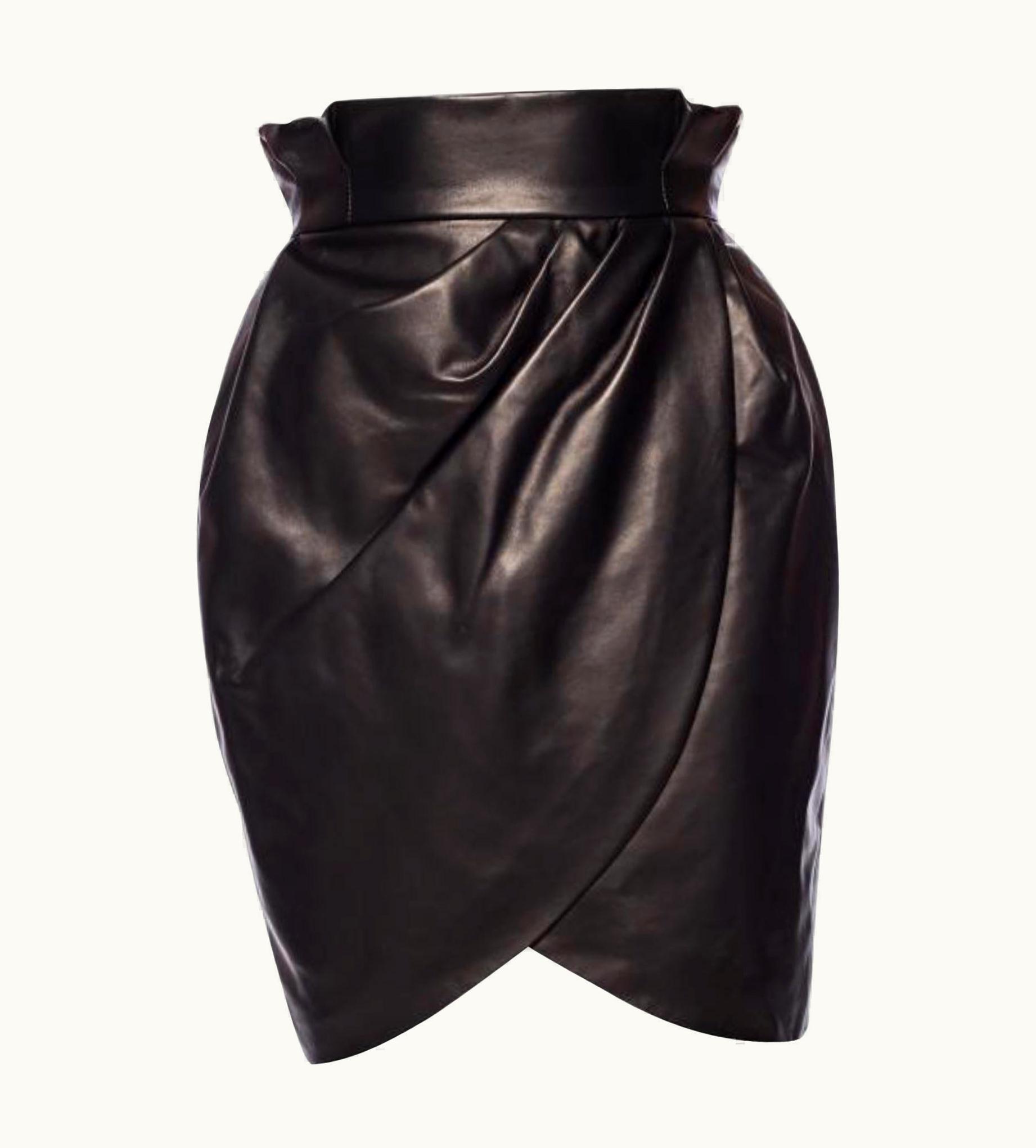 Versace Versace Runway High-Waisted Black Leather Wrap Skirt UZ0577488