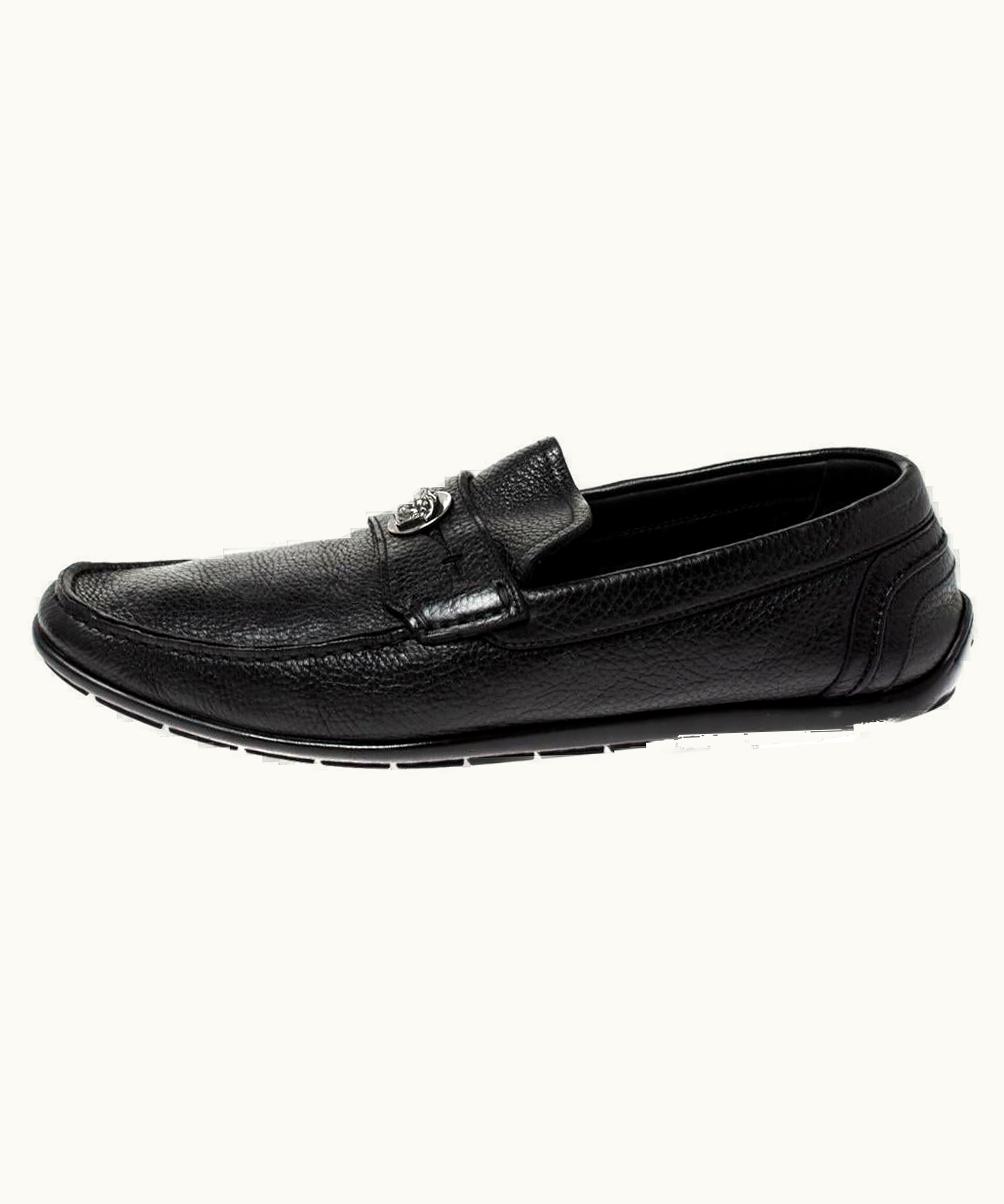 Versace Versace Black Leather Medusa Detail Slip On Loafers UZ0577496