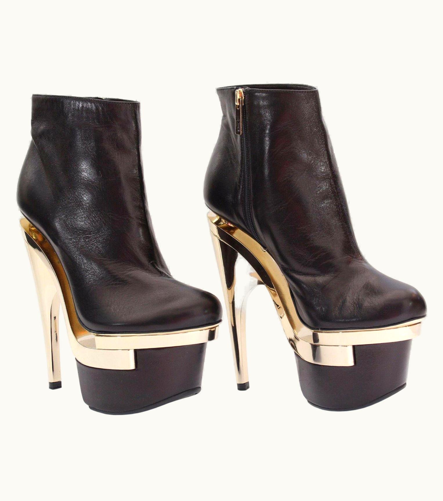 Versace Versace Black Leather Triple Platform Bootie Boots