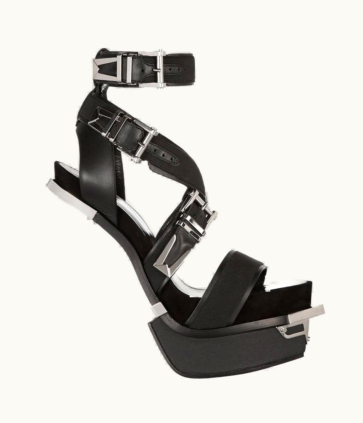 Versace Versace Black Leather Canvas Platform Sandals 40 - Us