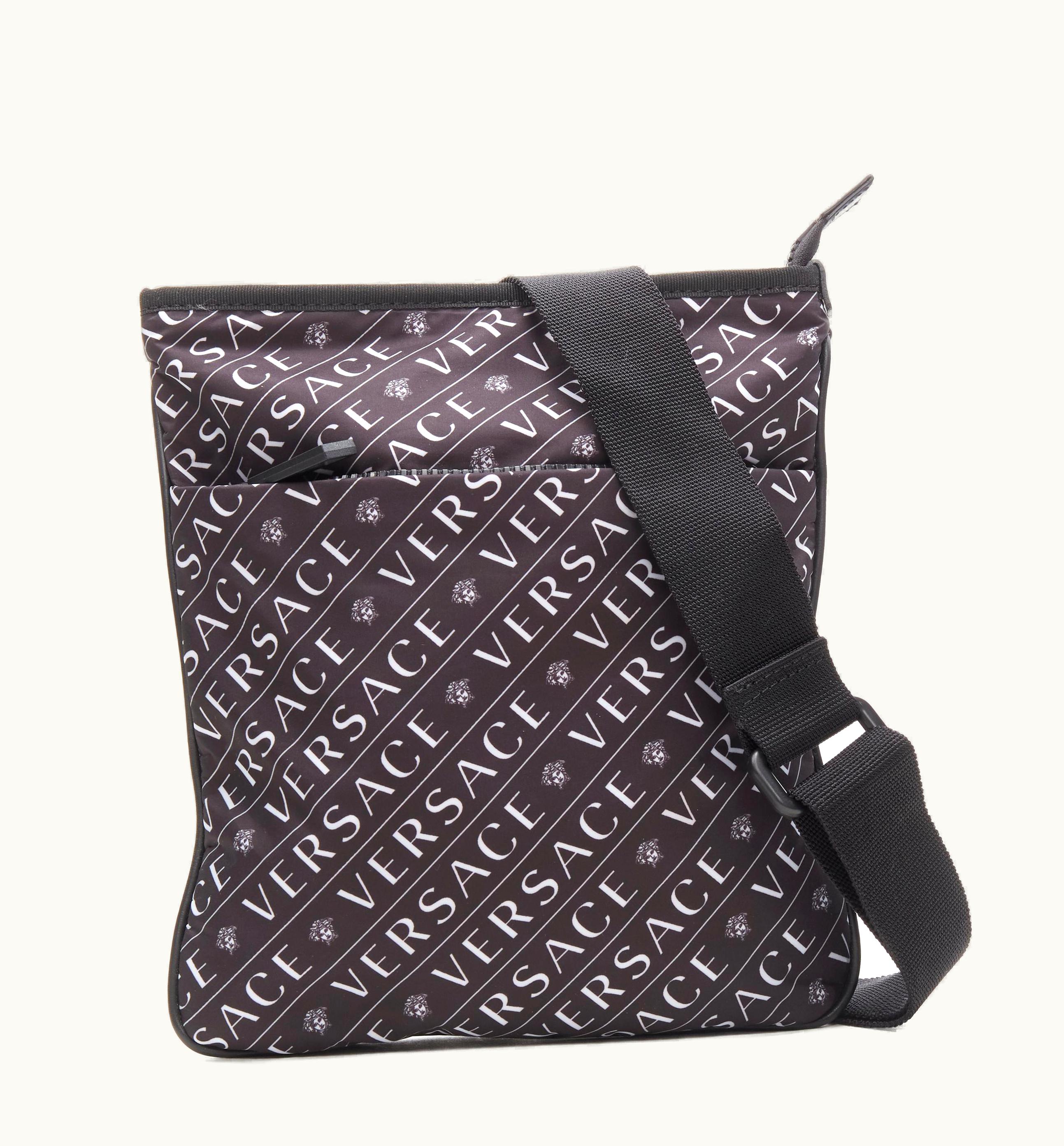 Versace Versace Black White Logo Medusa Print Nylon Crossbody Messenger Bag