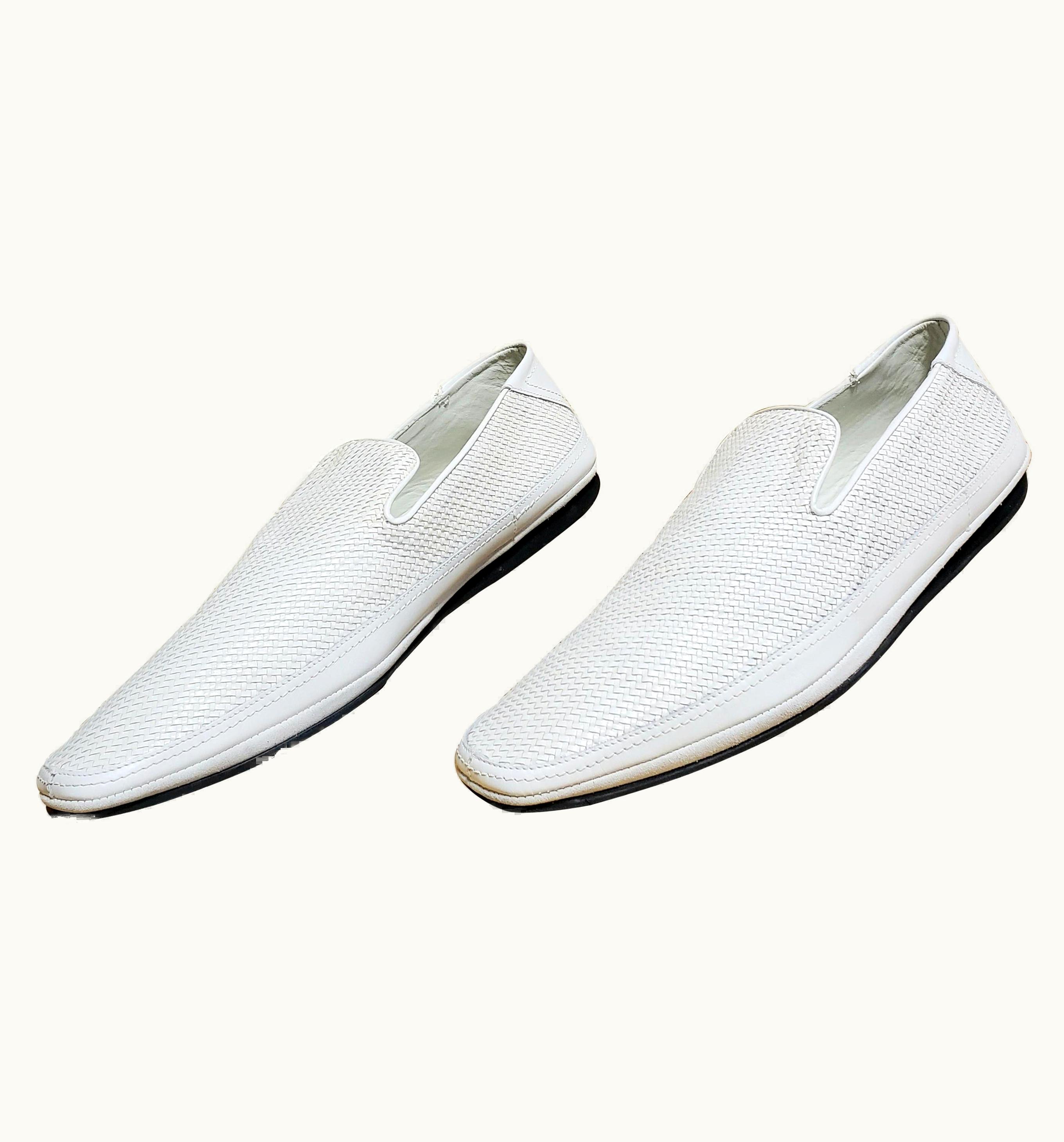 Versace Versace White Woven Leather Driver Shoes