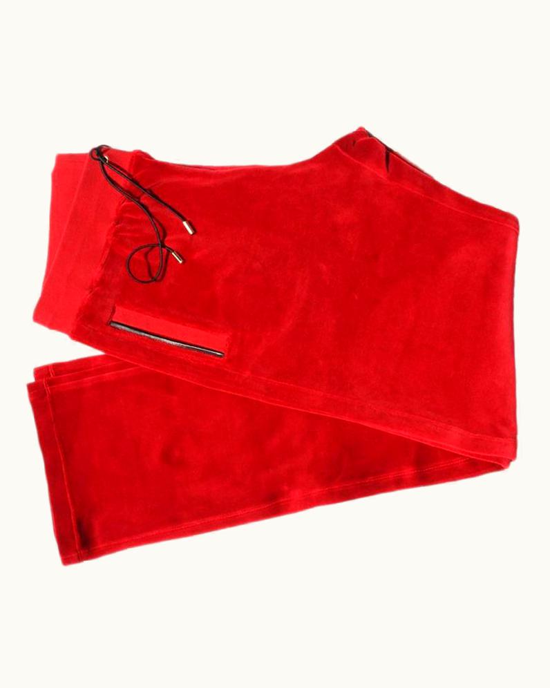 Versace Versace Medusa Men' Red Velvet Sweatpants Black Leather Trim