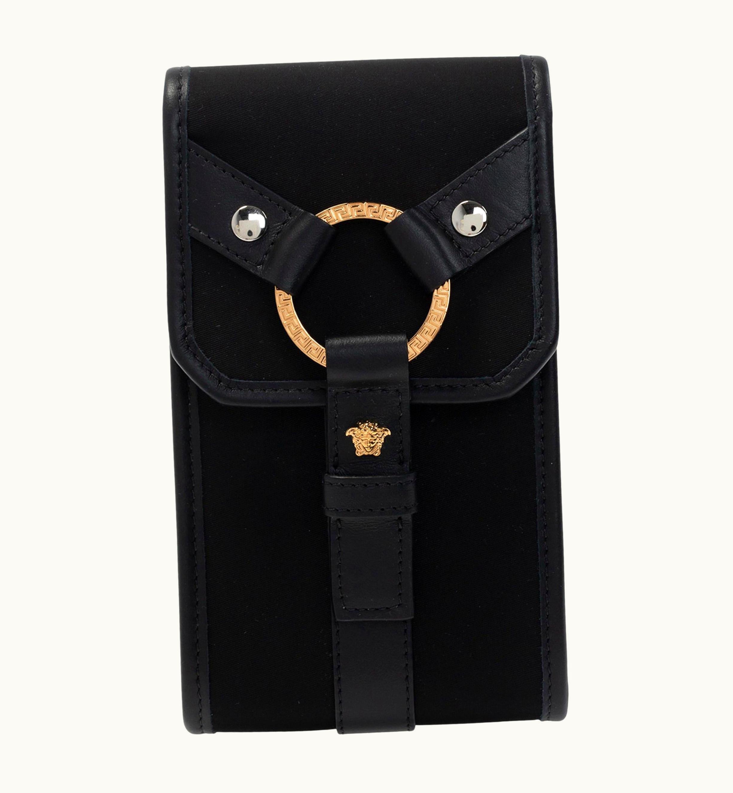 Versace Versace Black Medusa Head Bondage Canvas Phone Holder Crossbody Bag