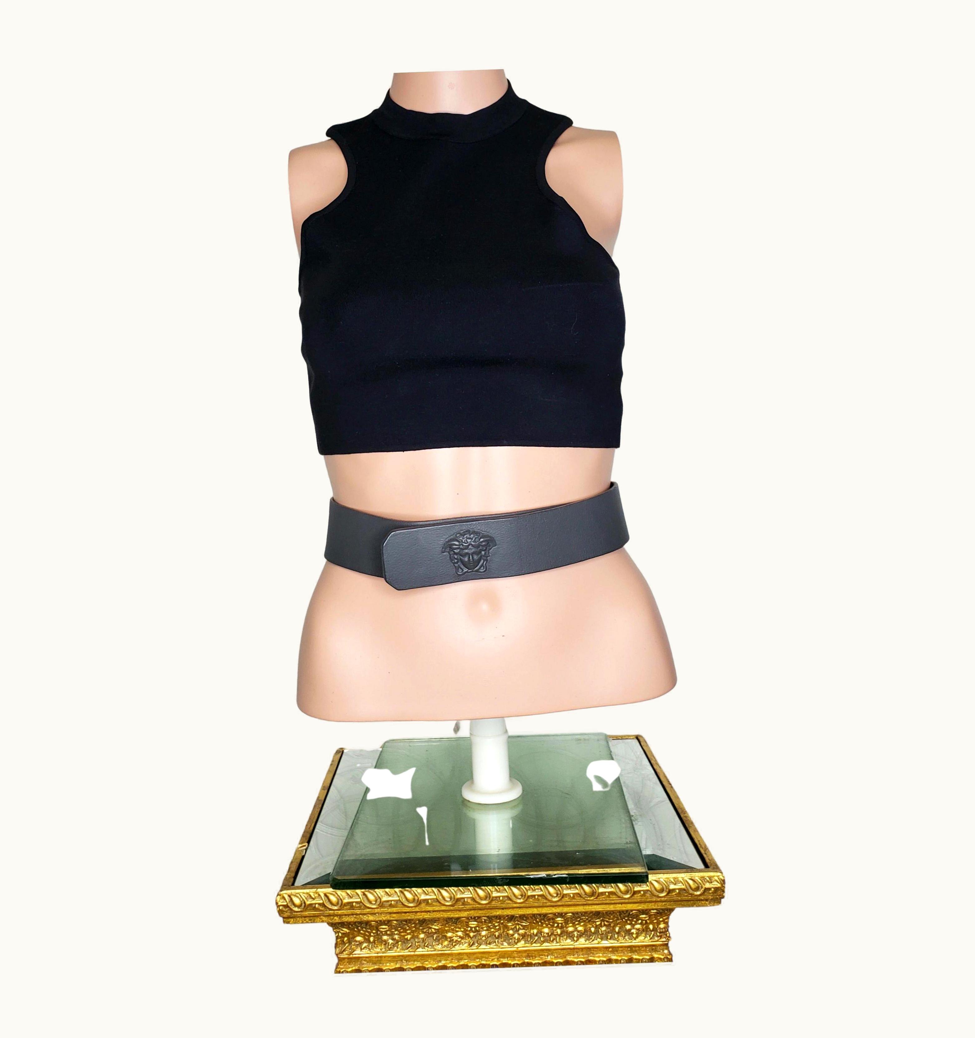 Versace Versace Gray Buttersoft Leather Belt w/3D Medusa Hardware 90/36