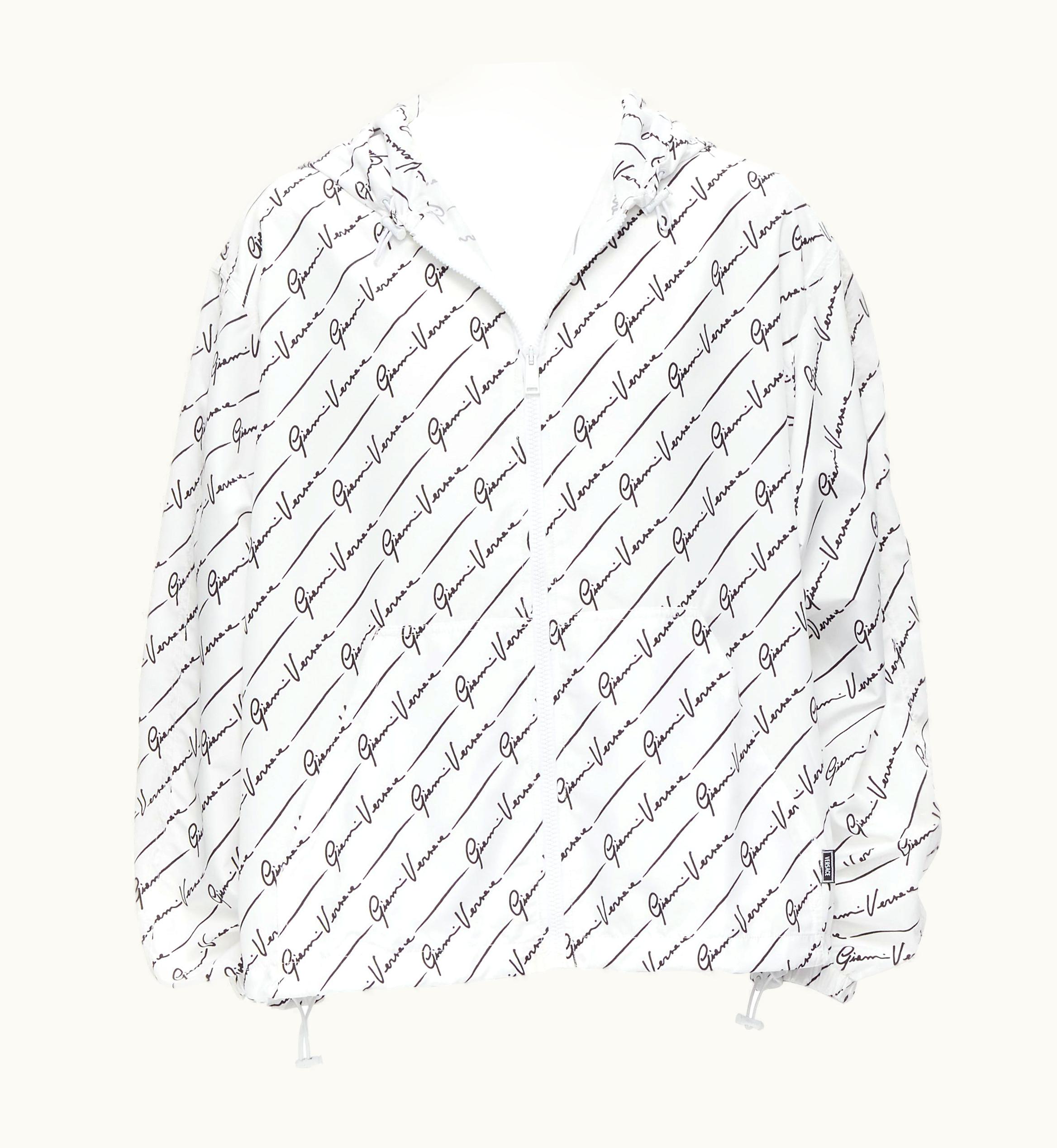 Versace Versace Gianni Signature White Nylon Hooded Windbreaker Jacket UZ0577514