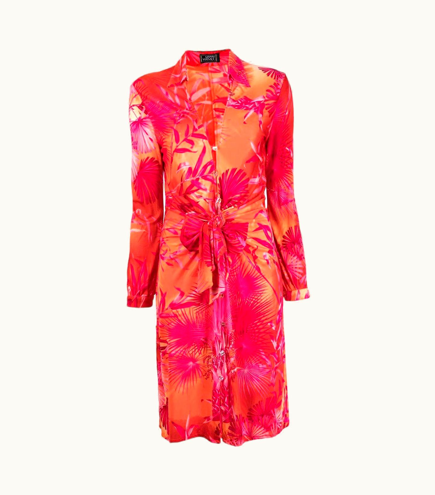 Versace 2000 Versace Rare And Iconic Pink Jungle Silk Dress