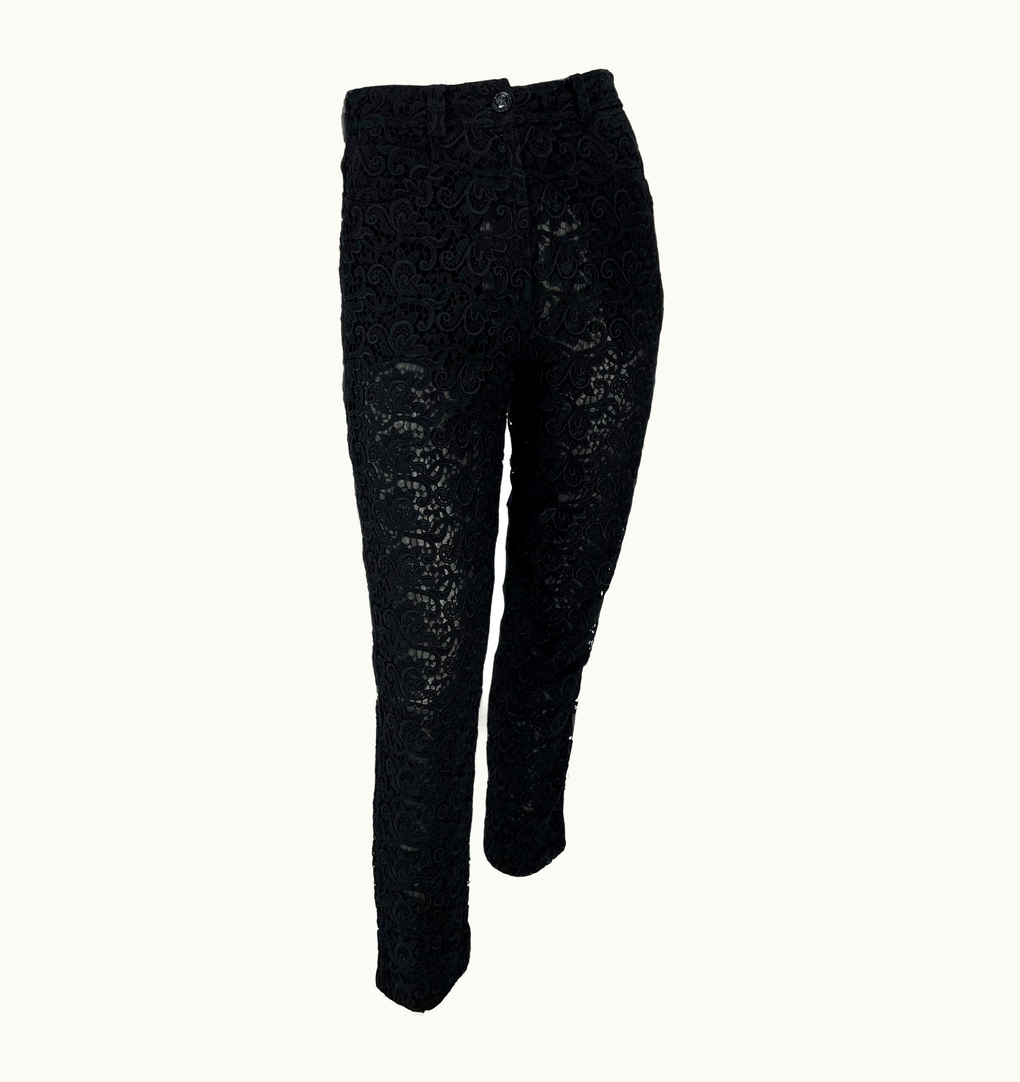 Gianni Versace Couture S/S 1994 Gianni Versace Sheer Black Lace Jeans Pants