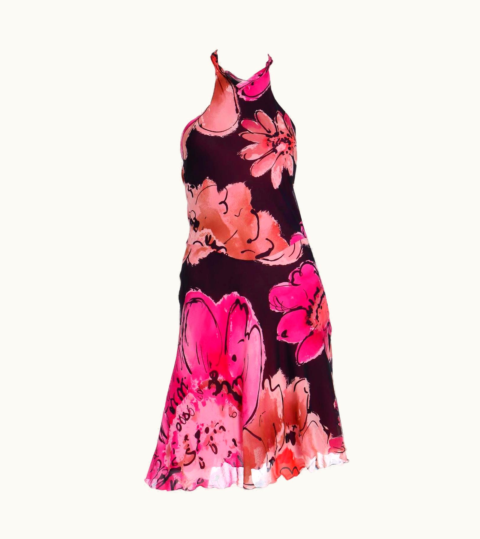 Gianni Versace Couture 2000s Gianni Versace Silk Floral HIgh Slit Halter Dress
