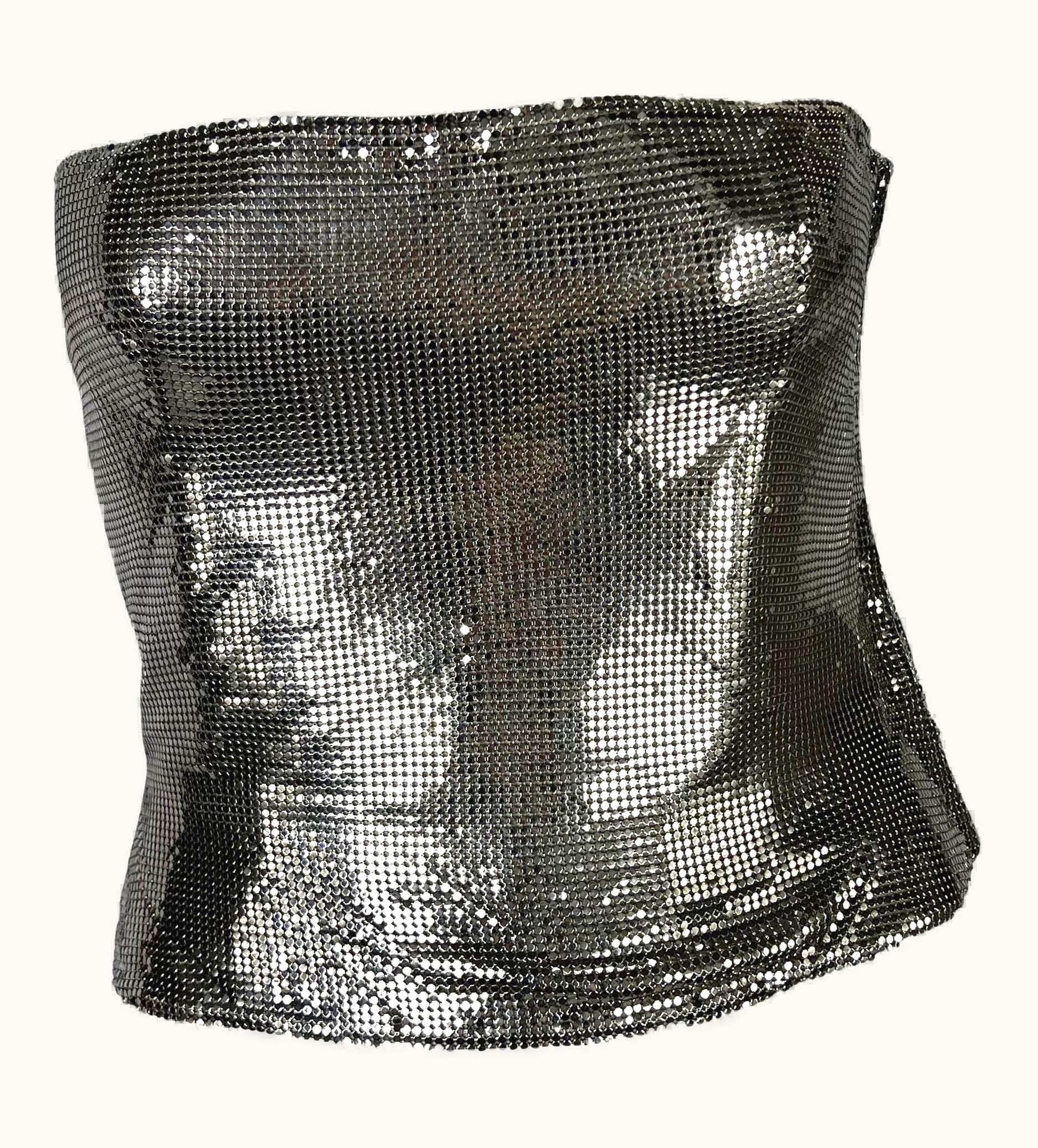 Gianni Versace Couture AW 1998 Gianni Versace By Donatella Silver Oroton Metal Chainmail Bustier Top